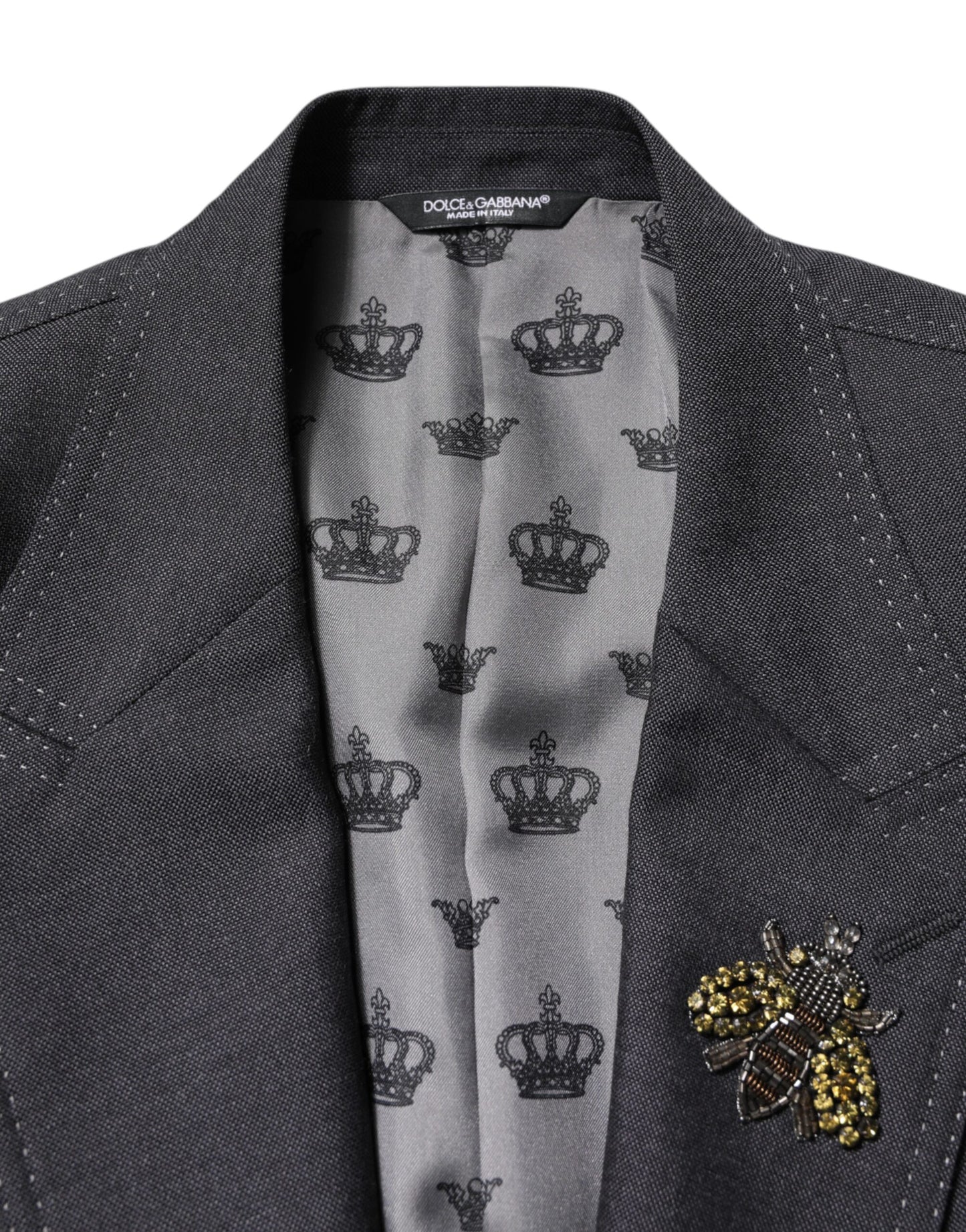 Dolce & Gabbana Dark Gray Bee Embroidery SICILIA Coat Blazer Dolce & Gabbana