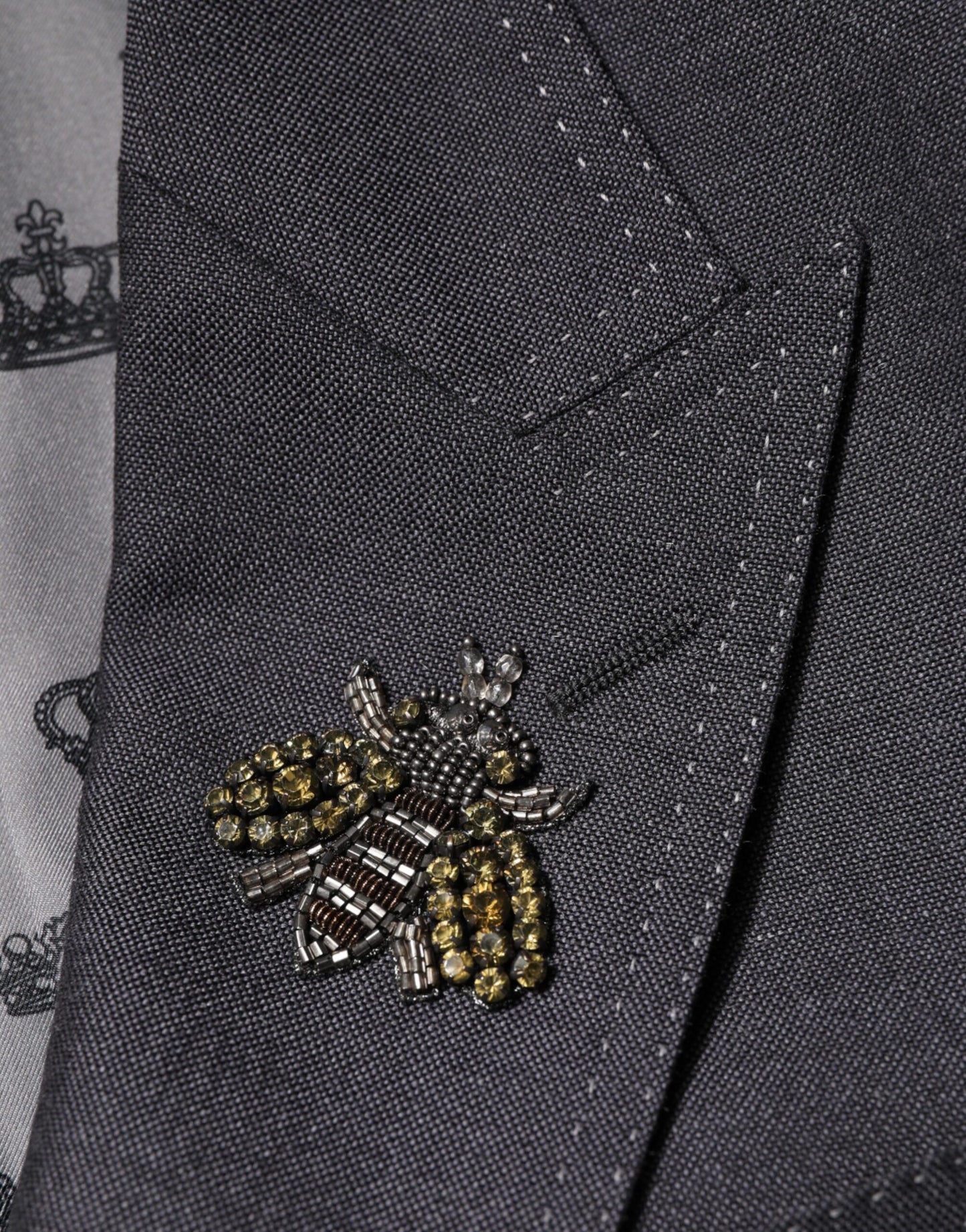 Dolce & Gabbana Dark Gray Bee Embroidery SICILIA Coat Blazer Dolce & Gabbana