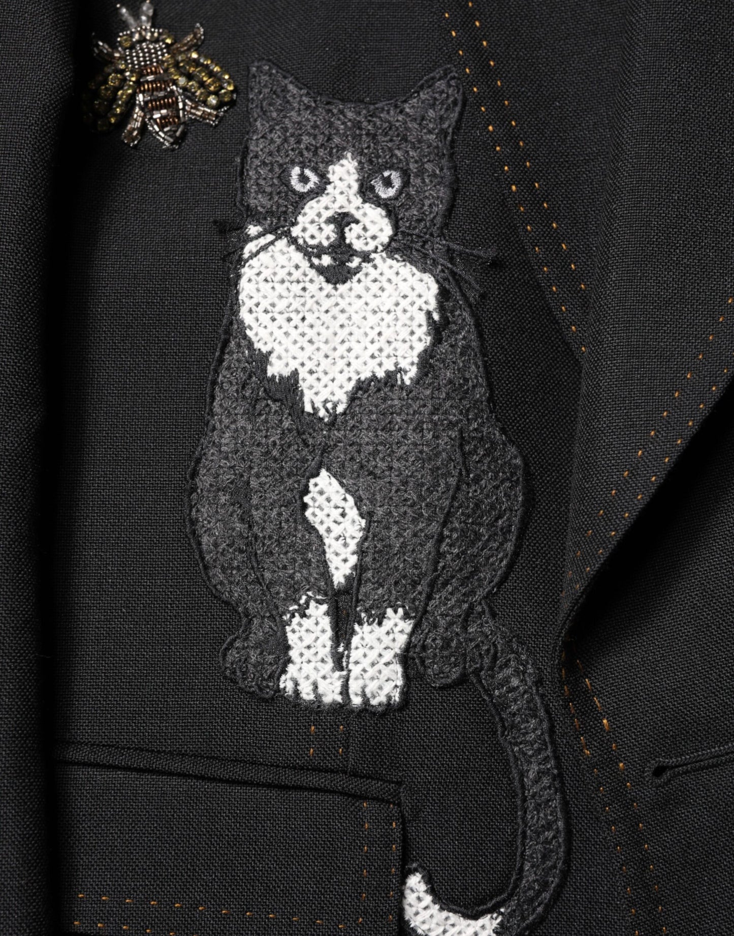 Dolce & Gabbana Black Bee Crown Embellished Suit Coat Blazer Dolce & Gabbana