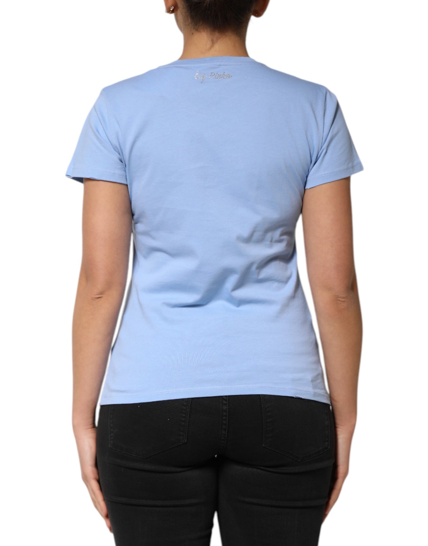 PINKO Blue Love Story Sequined Embellished Short Sleeves T-shirt PINKO