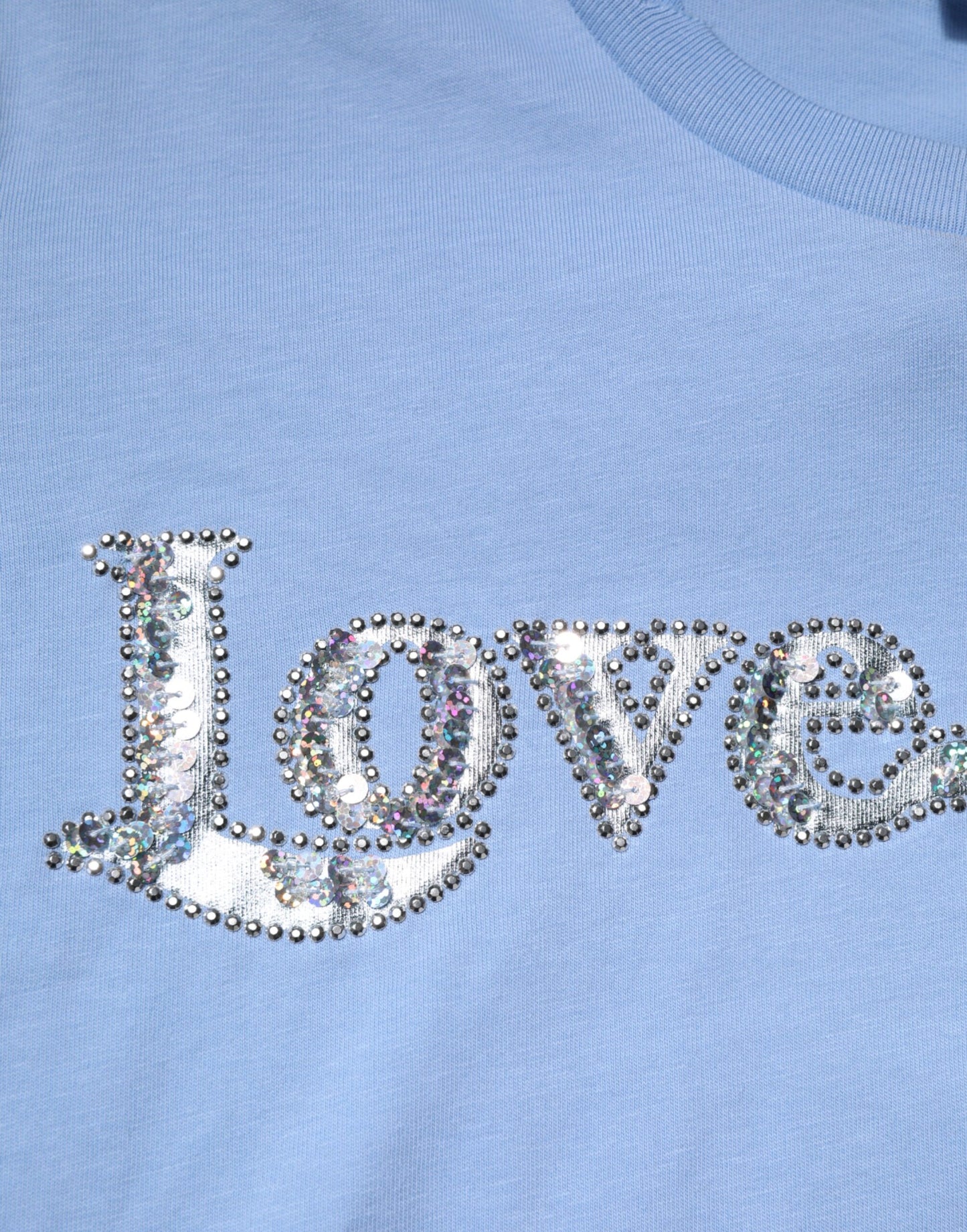 PINKO Blue Love Story Sequined Embellished Short Sleeves T-shirt PINKO