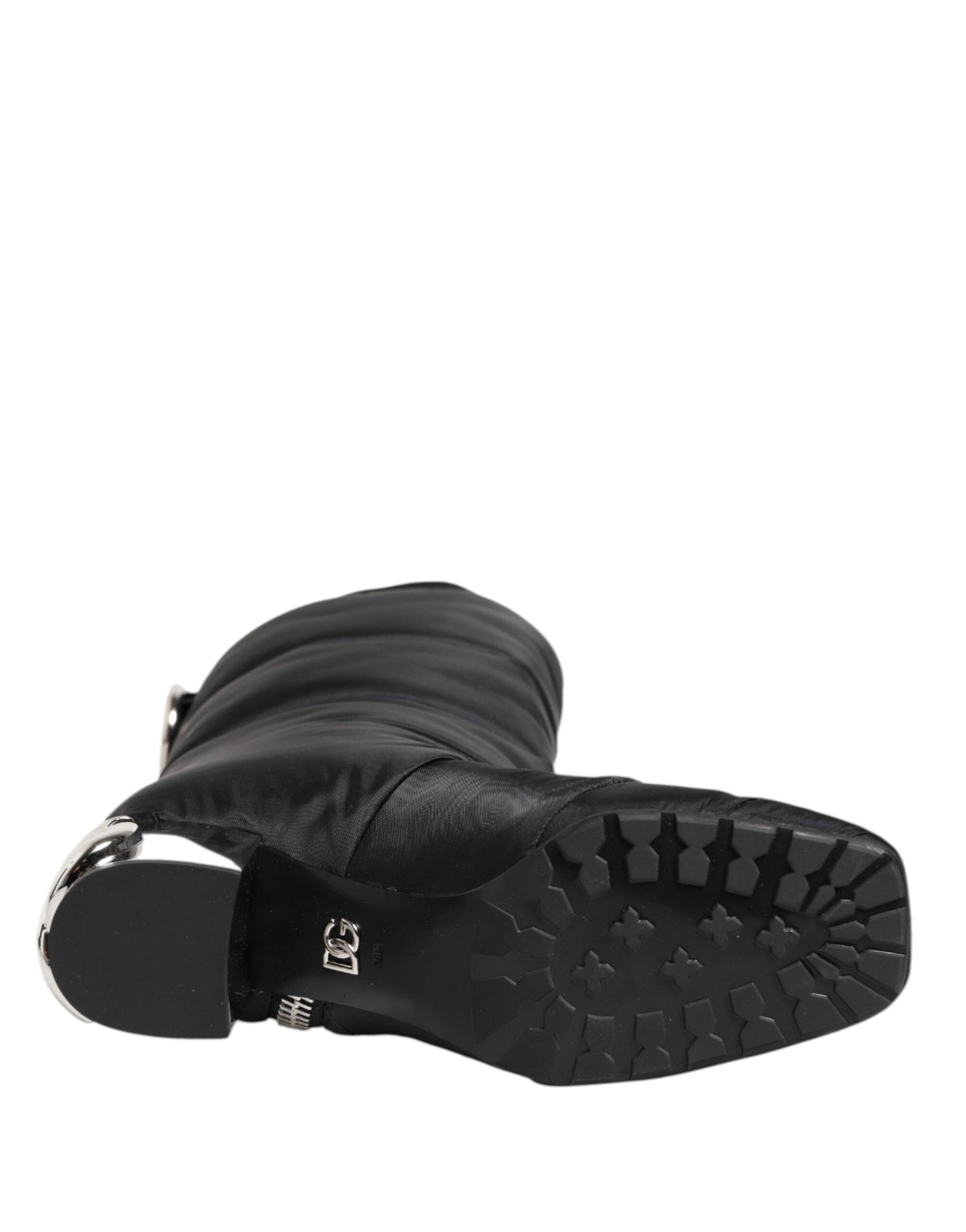 Dolce & Gabbana Black Padded Mid Calf Logo Heel Boots Shoes Dolce & Gabbana