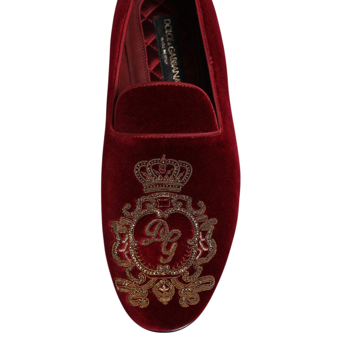 Dolce & Gabbana Red Velvet Gold Crown Mens Loafers Shoes Dolce & Gabbana