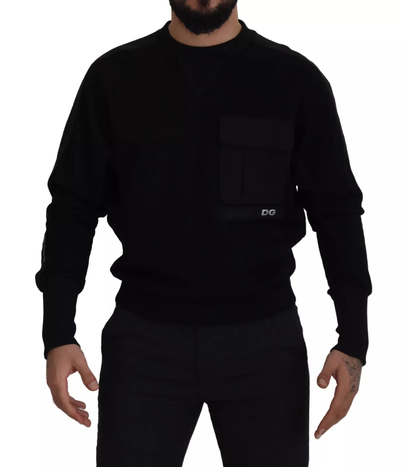 Dolce & Gabbana Black Cotton Crewneck Sweatshirt Sweater Dolce & Gabbana