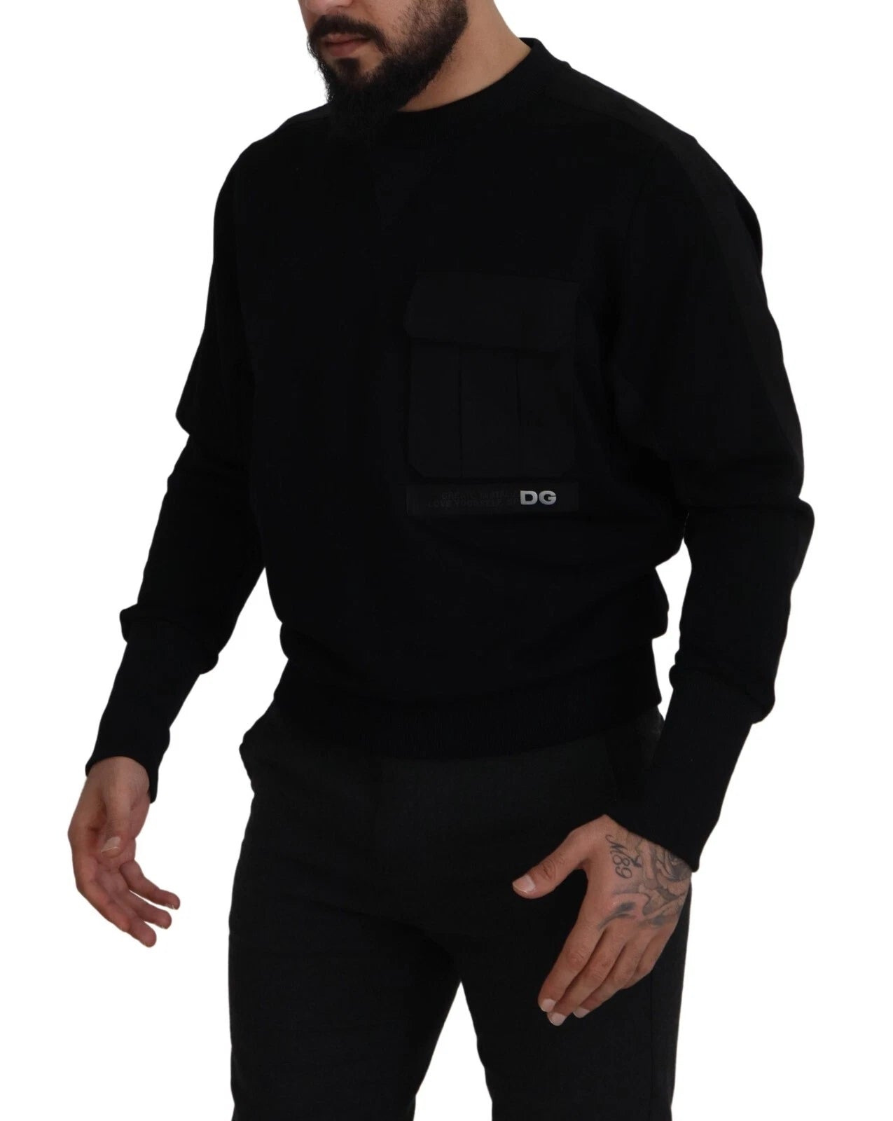 Dolce & Gabbana Black Cotton Crewneck Sweatshirt Sweater Dolce & Gabbana