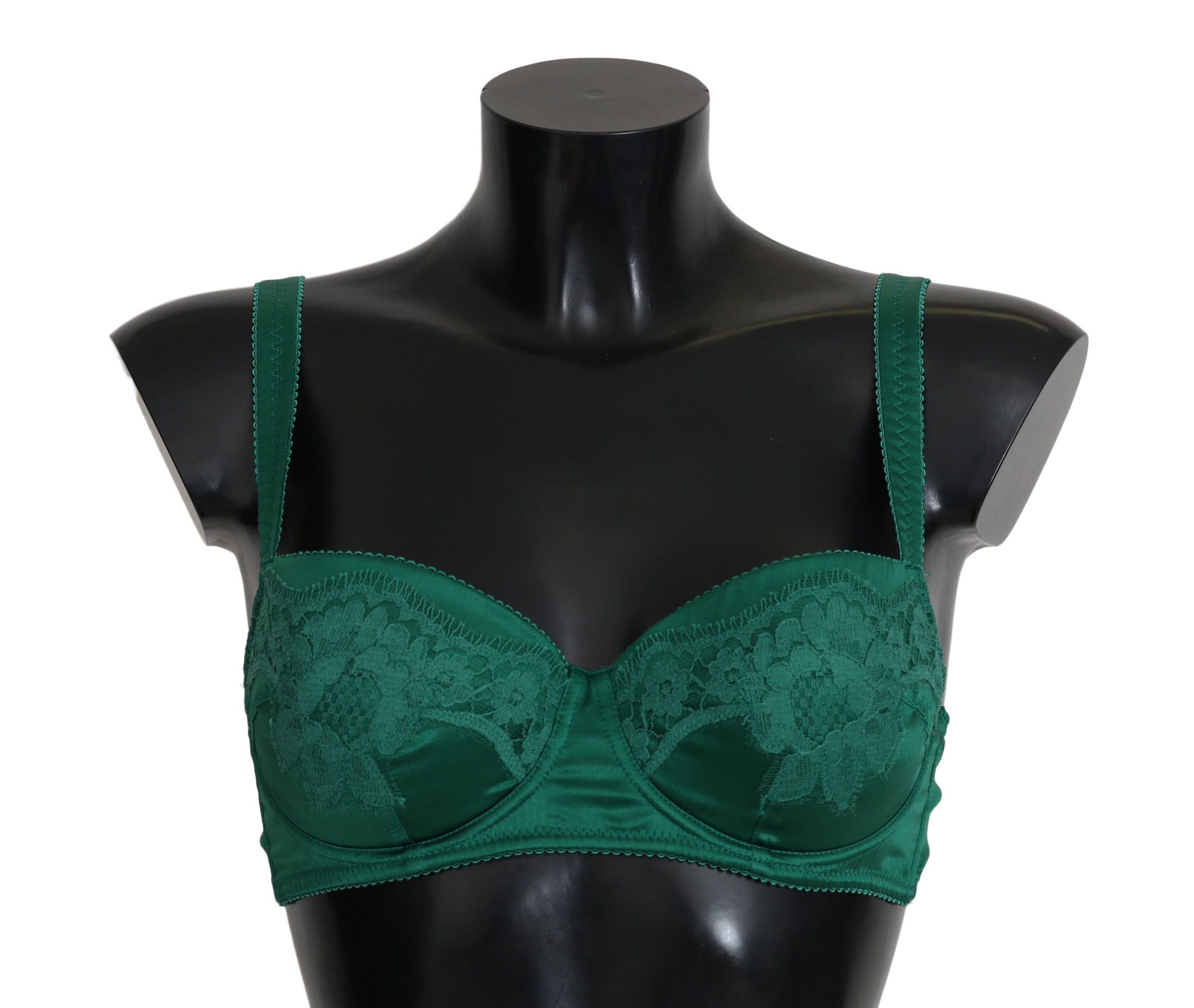Dolce & Gabbana Green Silk Stretch Floral Lace Bra Underwear Dolce & Gabbana
