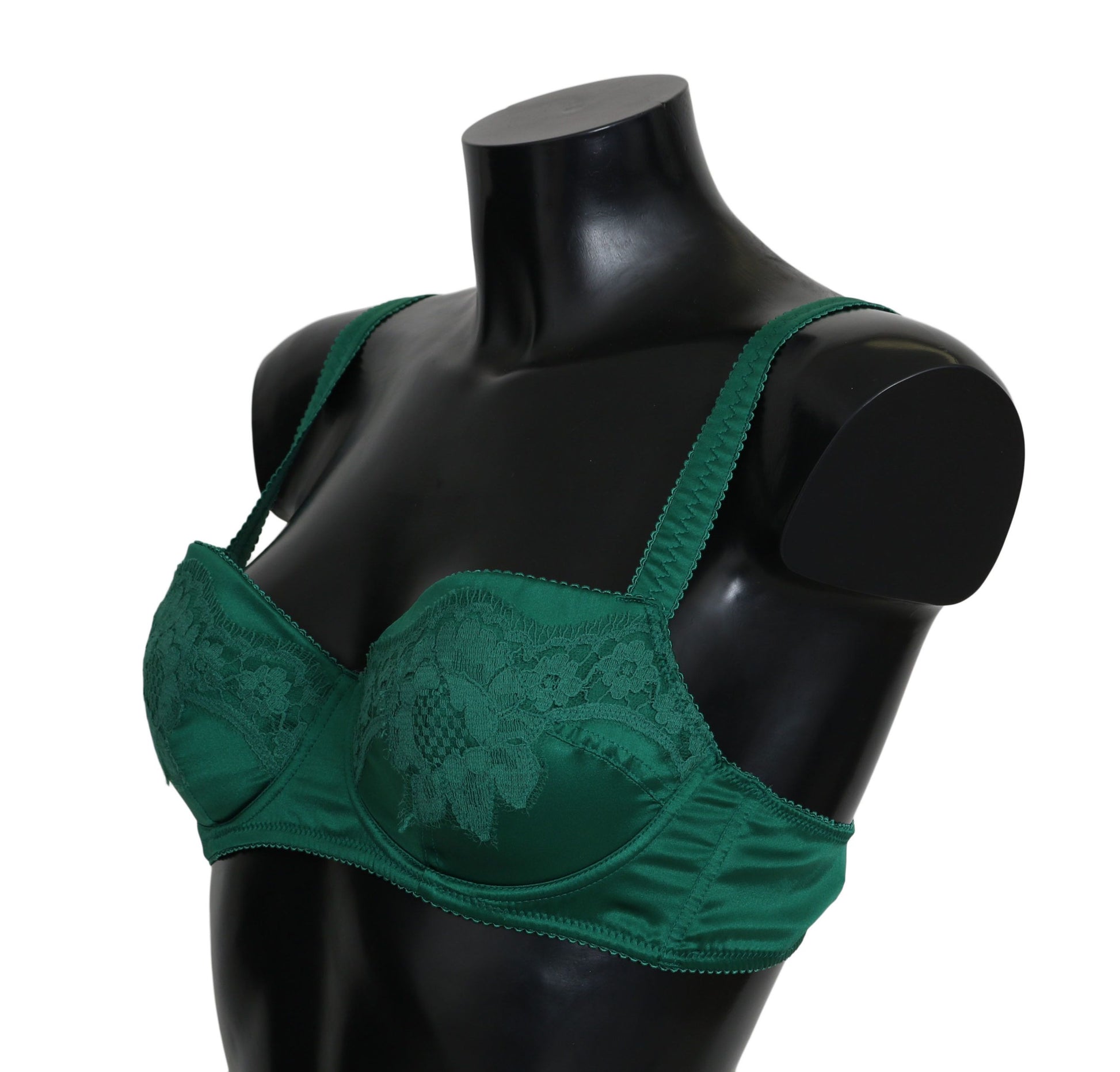 Dolce & Gabbana Green Silk Stretch Floral Lace Bra Underwear Dolce & Gabbana