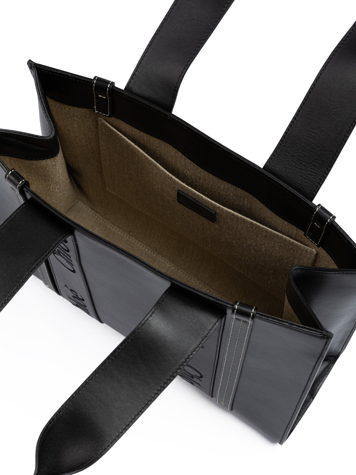 Chloé Black Woody Embroidered Logo Leather Medium Tote Bag Chloé