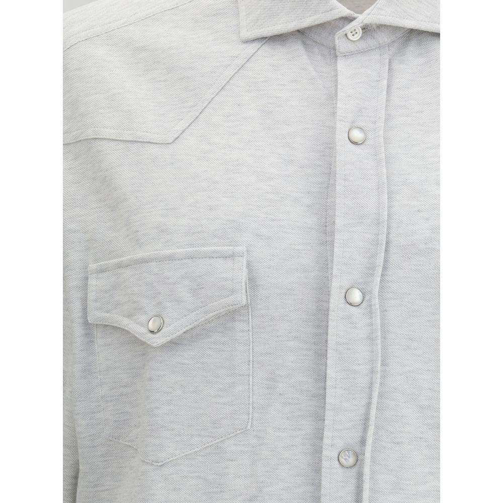 Brunello Cucinelli Gray Denim Shirt Brunello Cucinelli