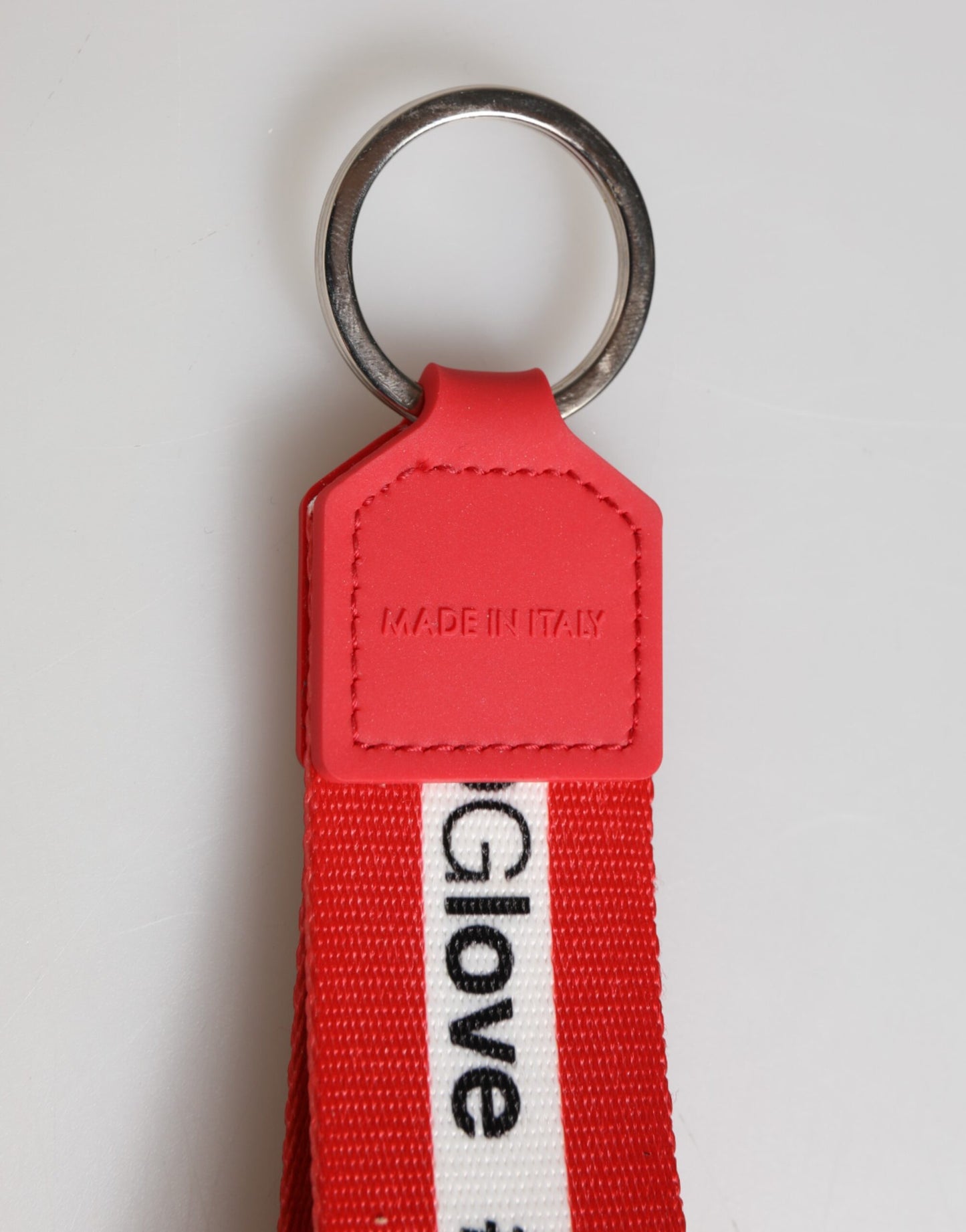 Dolce & Gabbana Red Logo Polyester Silver Brass Holder Keychain Keyring Dolce & Gabbana