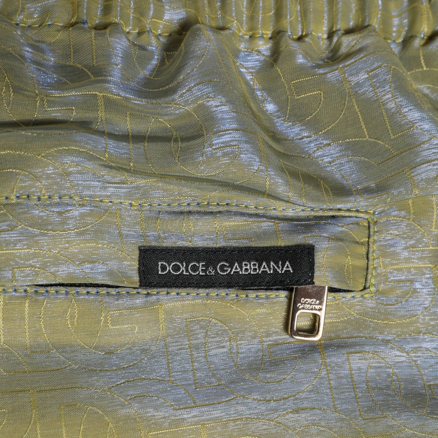 Dolce & Gabbana Green Polyester Metallic Logo Print Men Swimwear