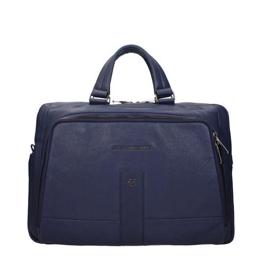 Piquadro Blue Leather Business And Laptop Bag Piquadro