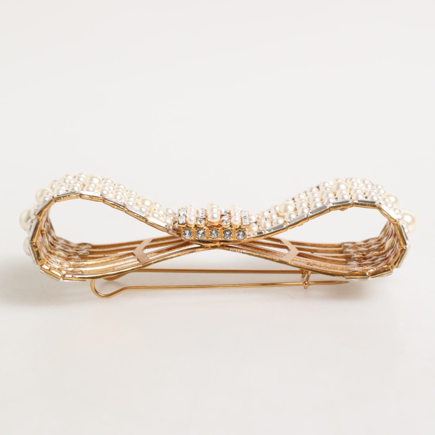 Dolce & Gabbana Gold Brass Glas Crystal Faux Pearl Embellished Brooch