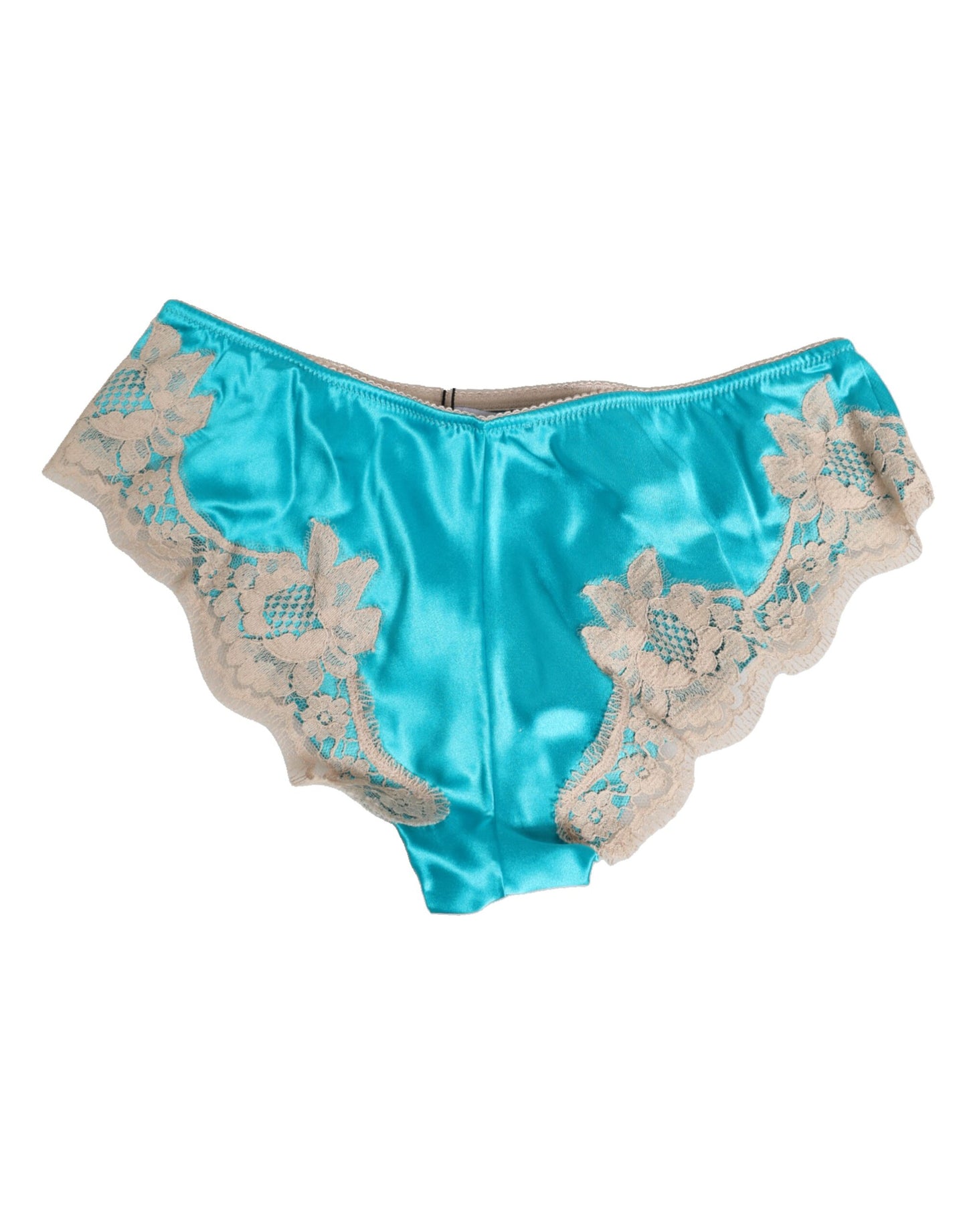 Dolce & Gabbana Blue Silk Satin Floral Lace Trim New Slip Underwear Dolce & Gabbana