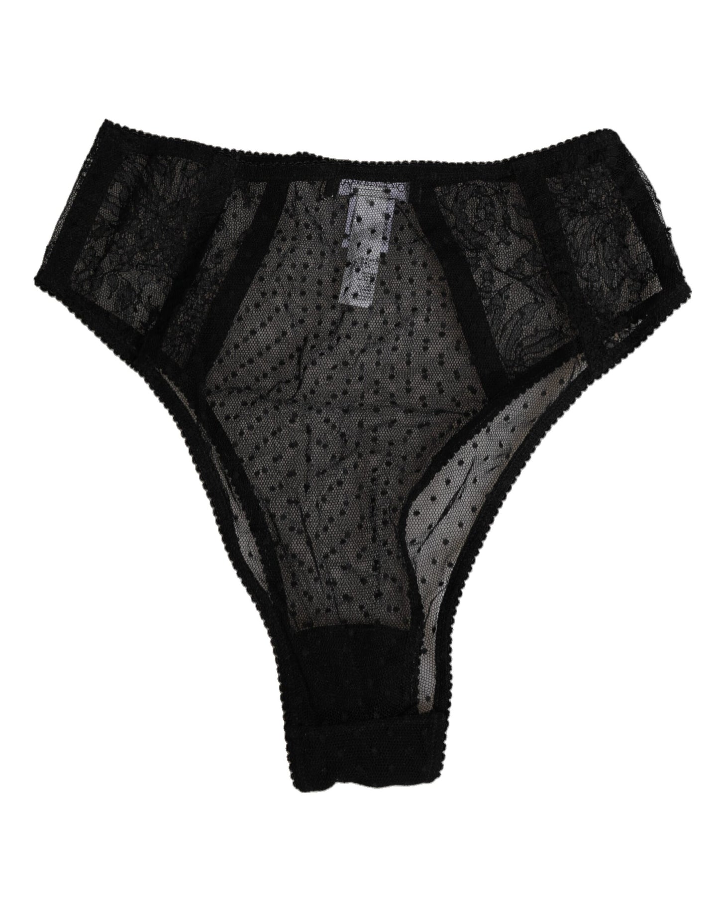 Dolce & Gabbana Black Lace Polka Dot Mesh High Waist Underwear Dolce & Gabbana