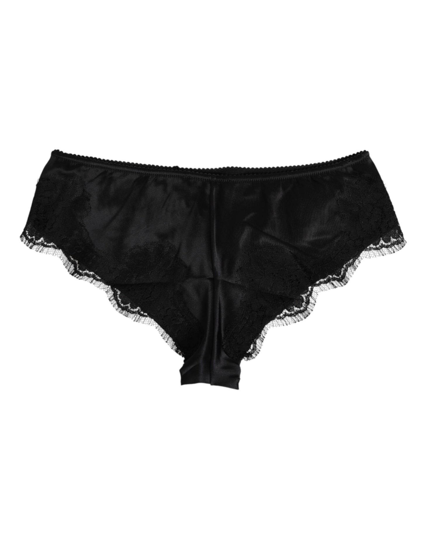 Dolce & Gabbana Black Silk Satin Floral Lace Panty Brief Underwear Dolce & Gabbana