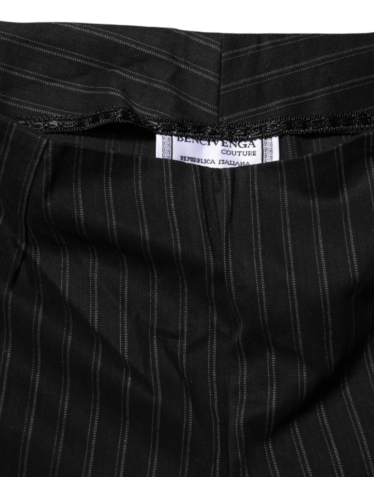 BENCIVENGA Black Wool Blend Pinstripe Straight Leg Pants BENCIVENGA