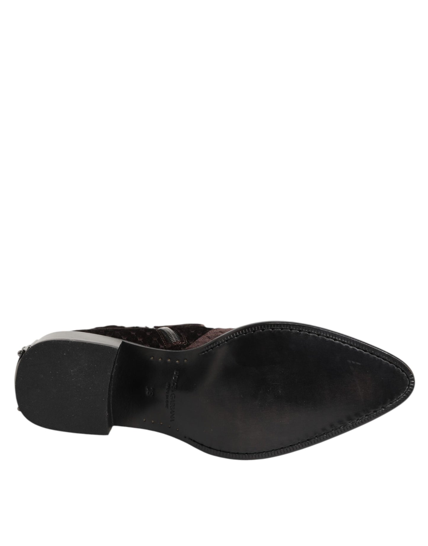 Dolce & Gabbana Brown Cotton Velvet Mid Calf Short Boots Shoes Dolce & Gabbana