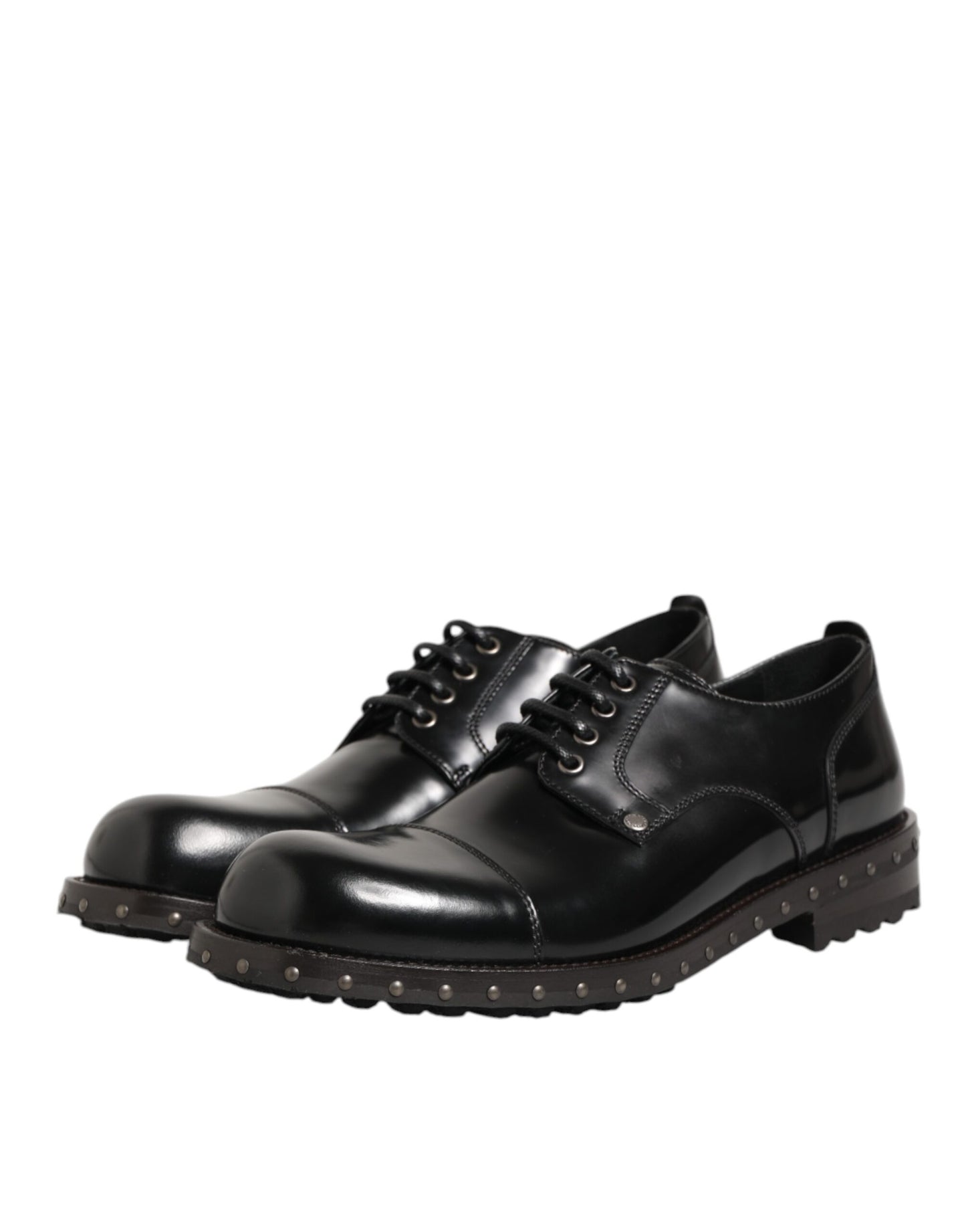 Dolce & Gabbana Black Leather Studded Men Formal Derby Shoes Dolce & Gabbana