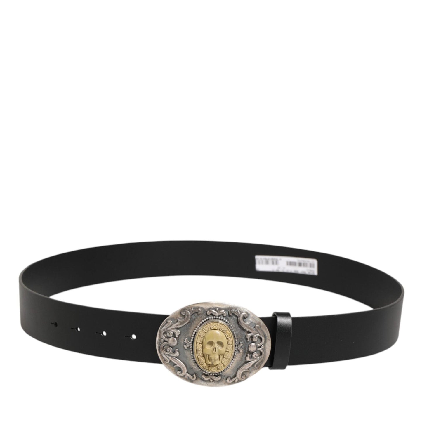 Dolce & Gabbana Black Leather Ornate Metal Buckle Men Belt