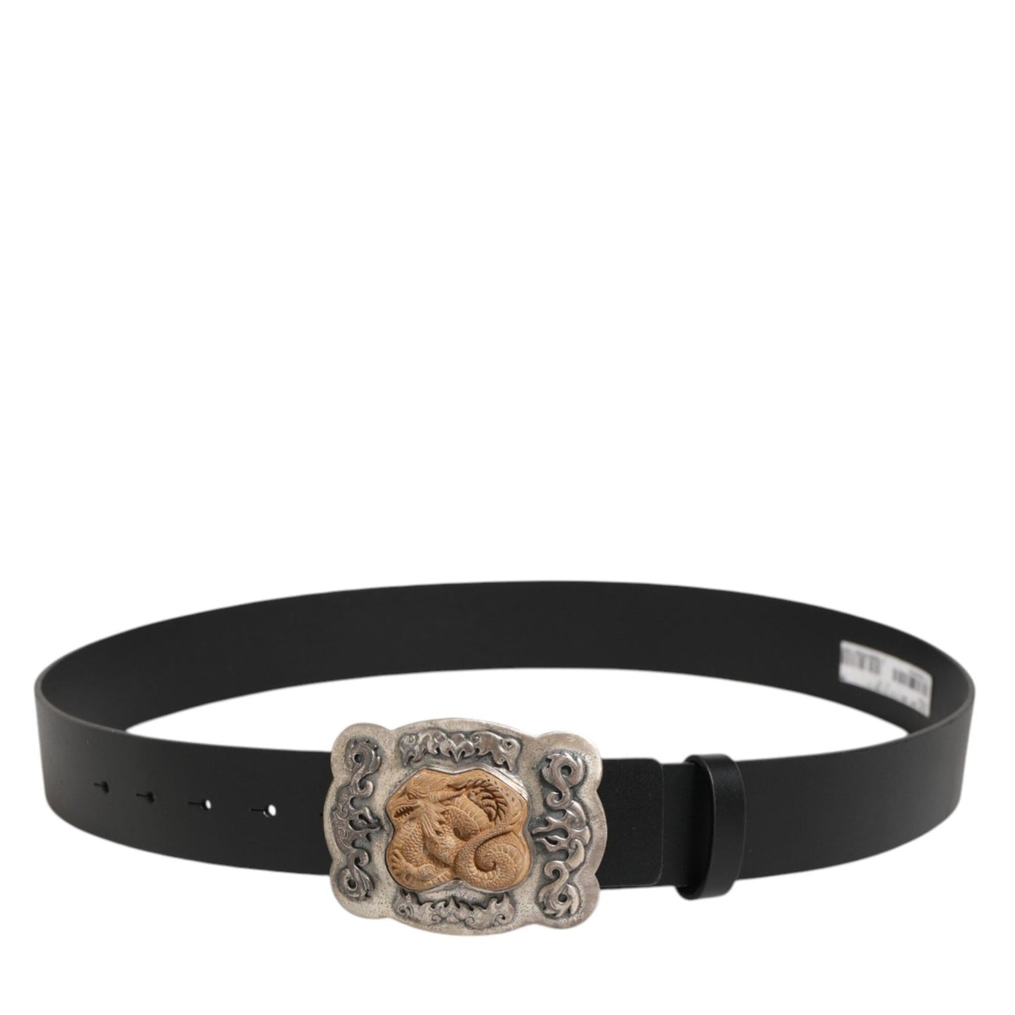 Dolce & Gabbana Black Leather Gothic Dragon Metal Buckle Belt