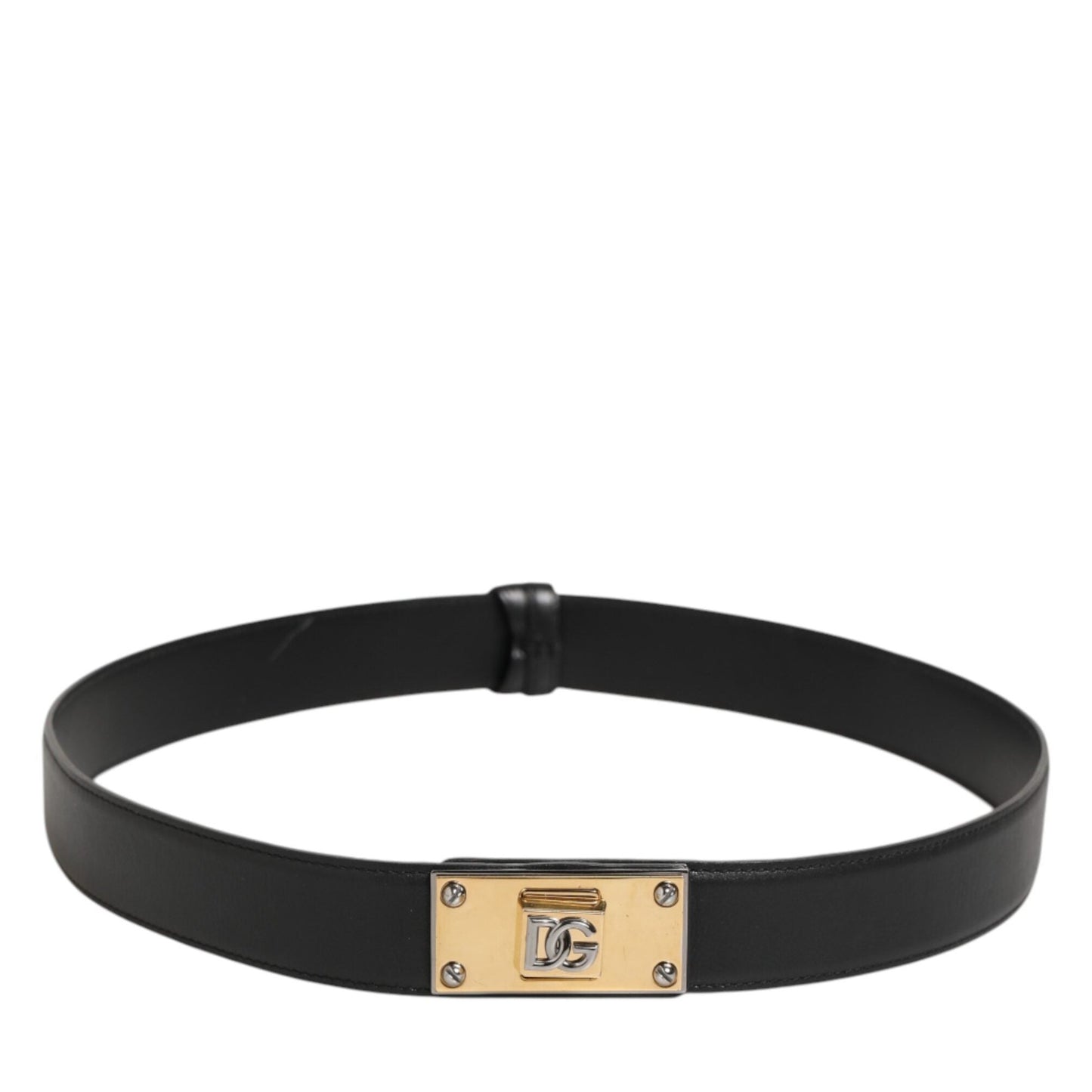 Dolce & Gabbana Black Leather Classic Metal Logo Buckle Belt
