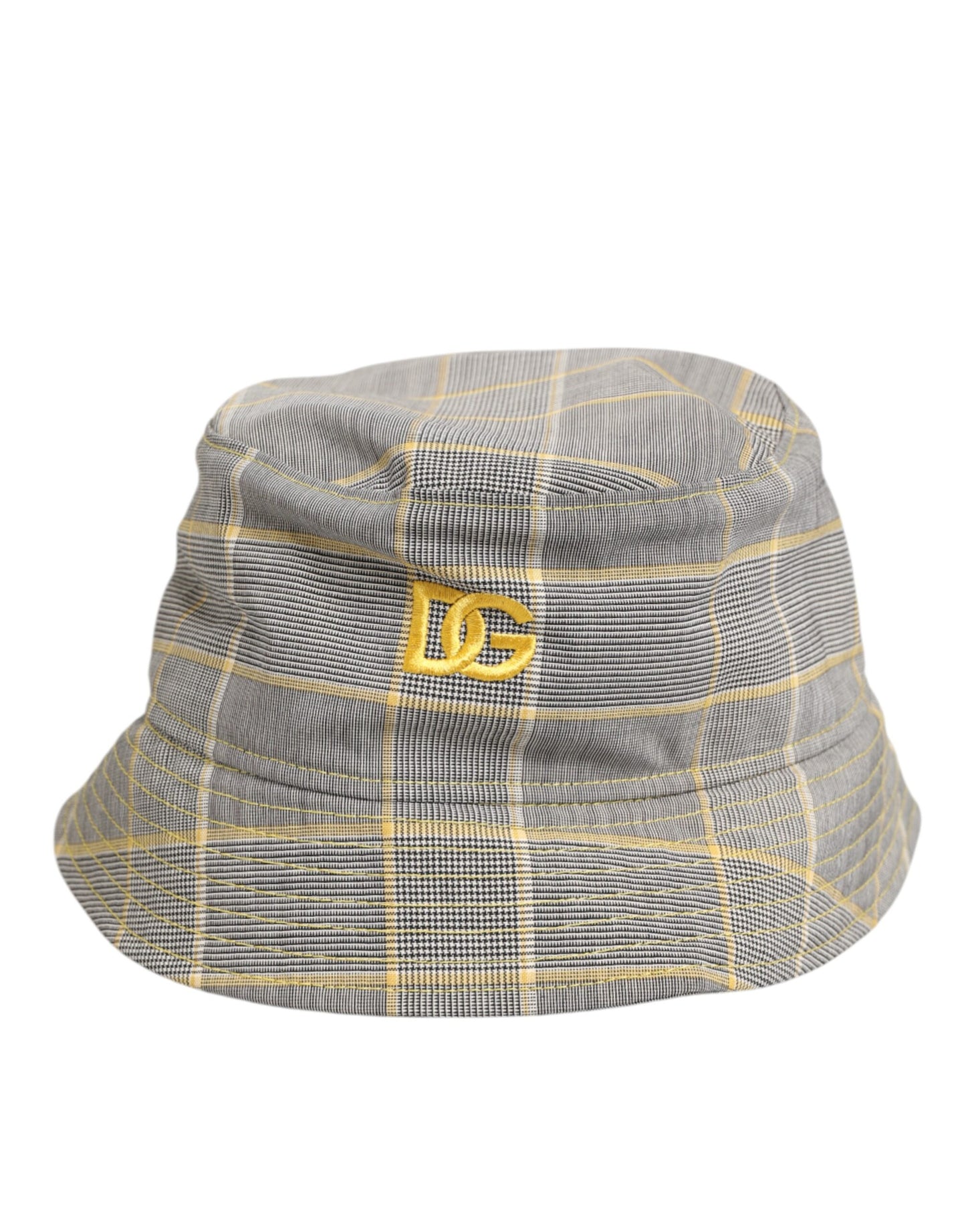Dolce & Gabbana Gray Yellow Wool Blend Plaid Bucket Cap Men Hat Dolce & Gabbana
