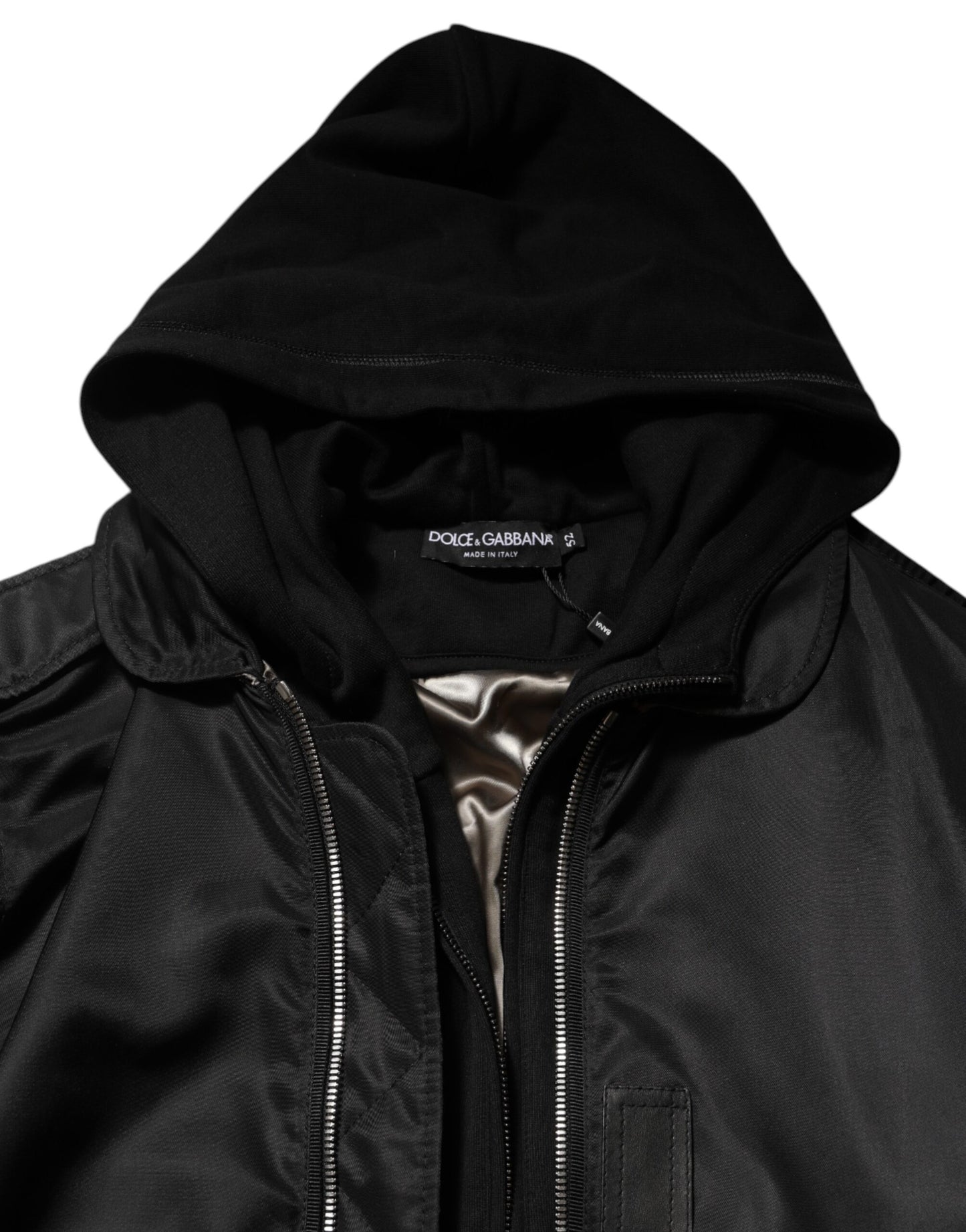 Dolce & Gabbana Black Cotton Hooded Full Zip Bomber Jacket Dolce & Gabbana