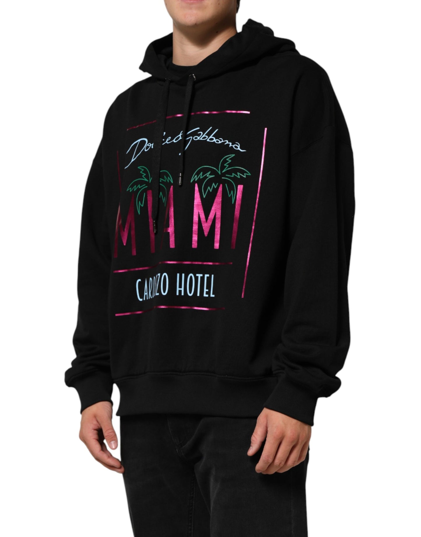 Dolce & Gabbana Black Printed Hooded Men Sweatshirt Sweater Dolce & Gabbana