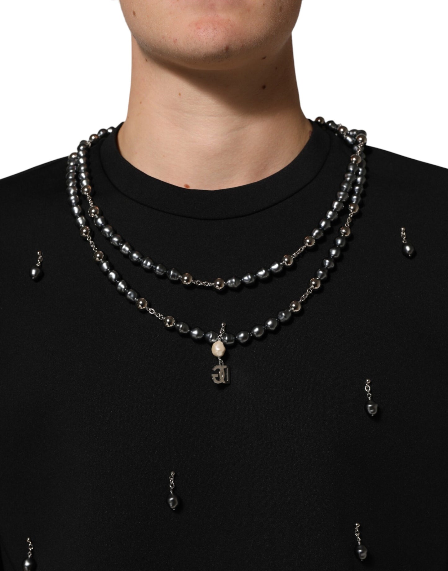 Dolce & Gabbana Black Polyester Necklace Embellished T-shirt Dolce & Gabbana