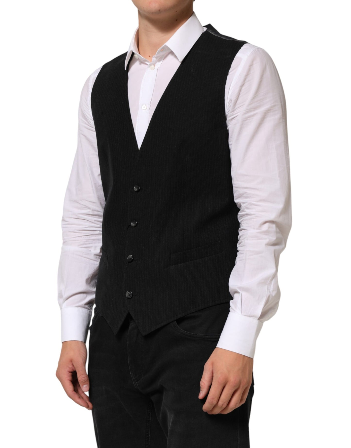 Dolce & Gabbana Black Cotton Waistcoat Dress Men Formal Vest Dolce & Gabbana