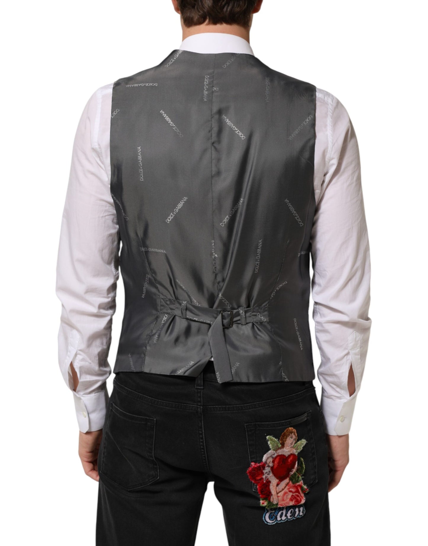 Dolce & Gabbana Black Cotton Waistcoat Dress Men Formal Vest Dolce & Gabbana