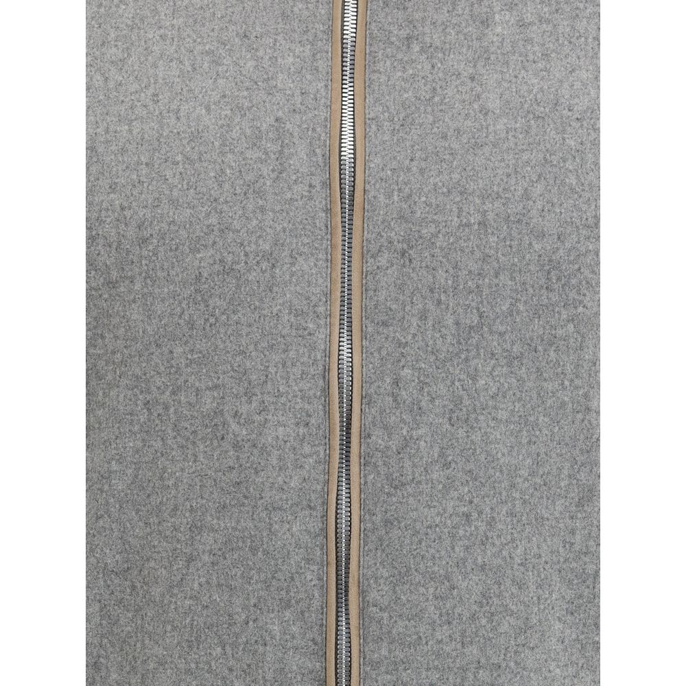 Brunello Cucinelli Gray Wool Full-Length Jacket Brunello Cucinelli