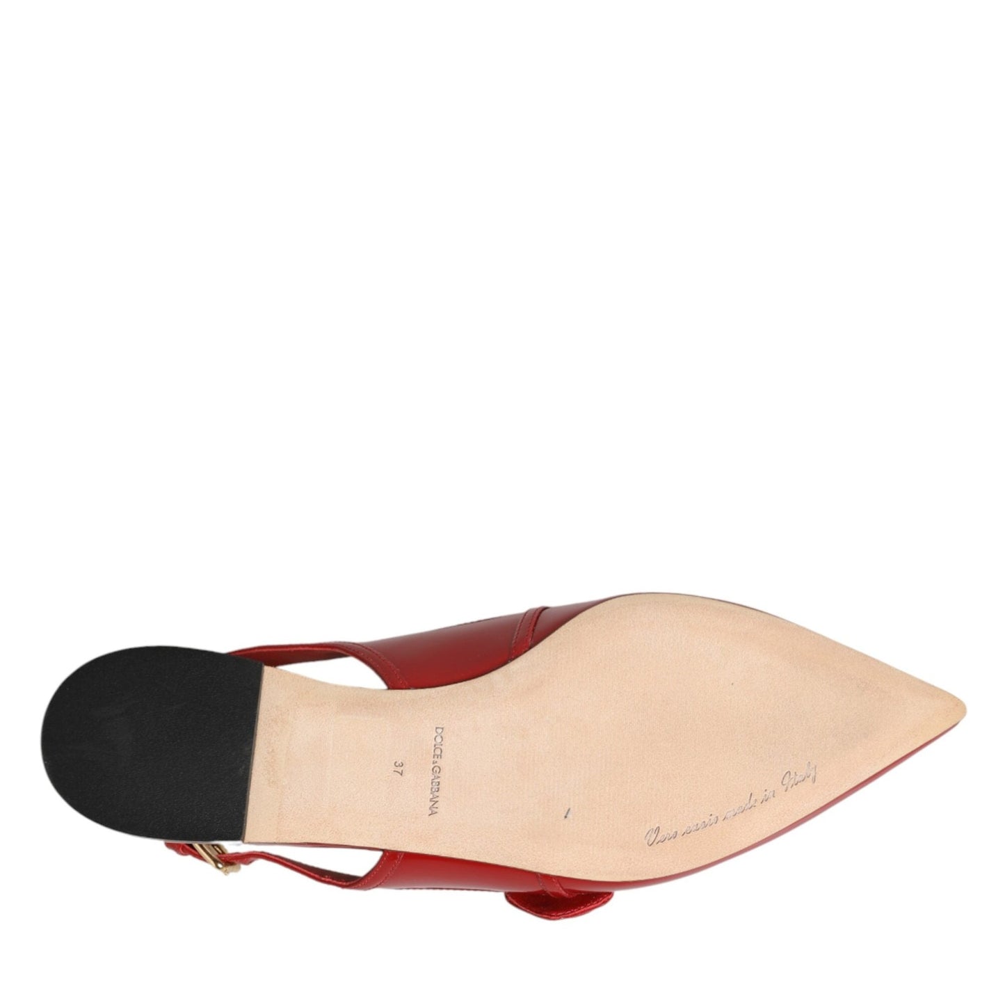 Dolce & Gabbana Red Leather Slingback Flats Sandals Shoes