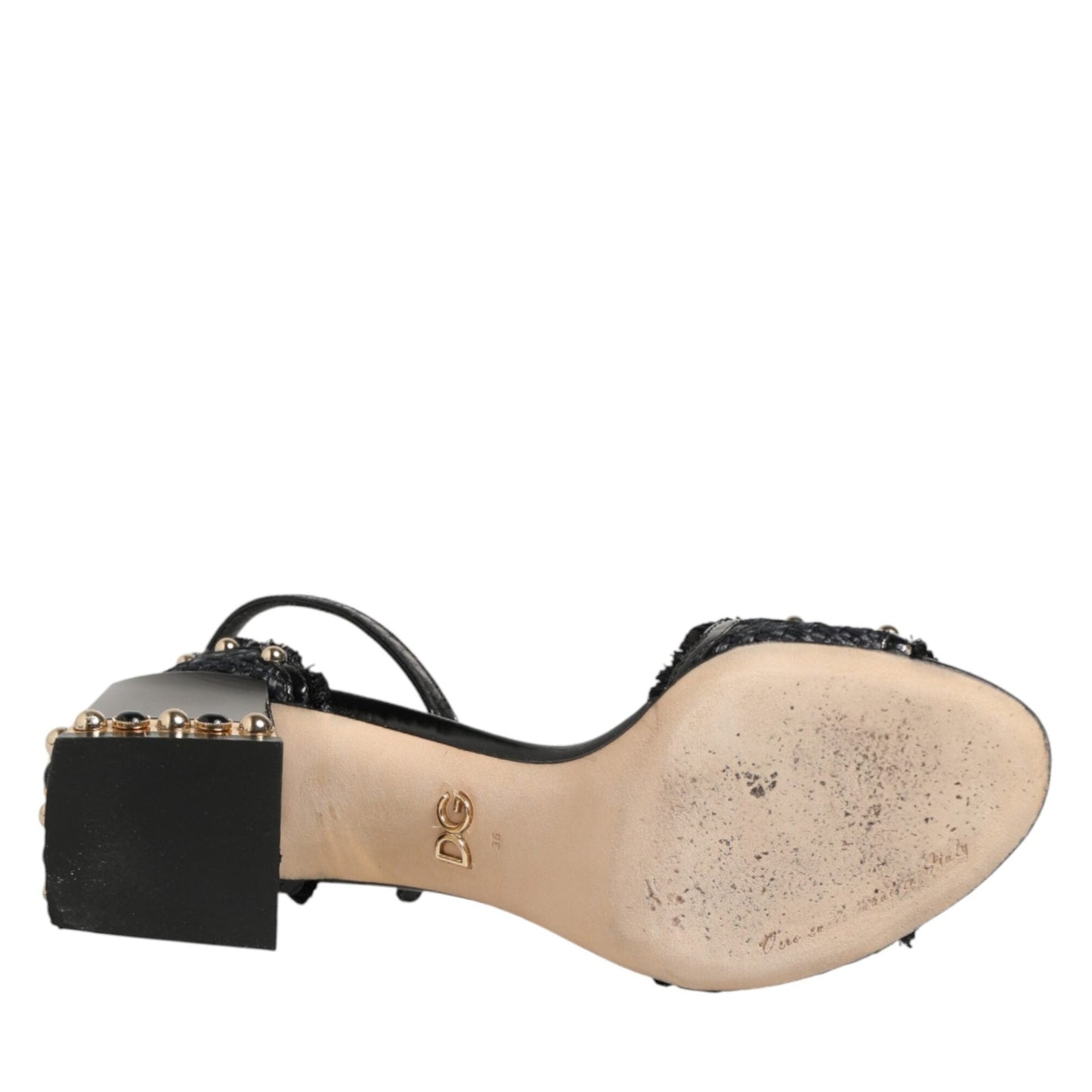 Dolce & Gabbana Black Studded Ankle Strap Sandals Shoes Dolce & Gabbana