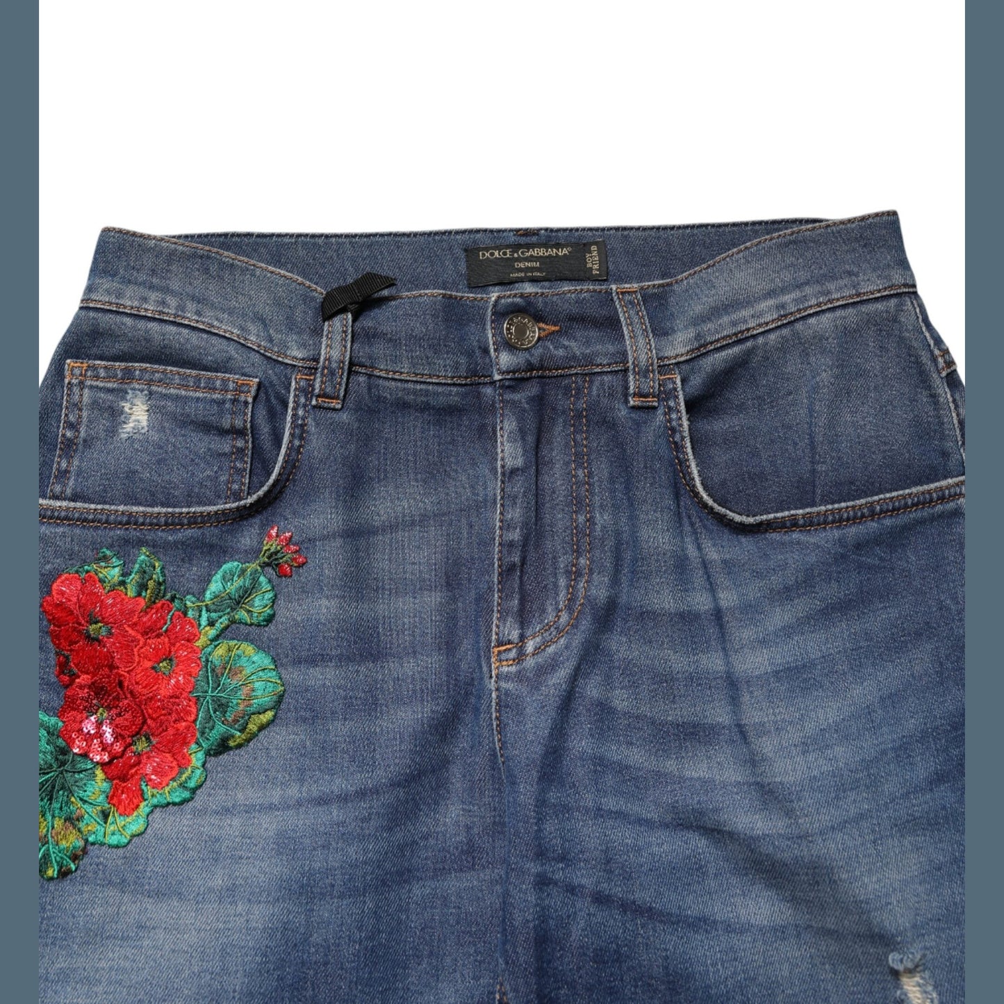 Dolce & Gabbana Blue Floral Embroidered BOYFRIEND Denim Jeans Dolce & Gabbana