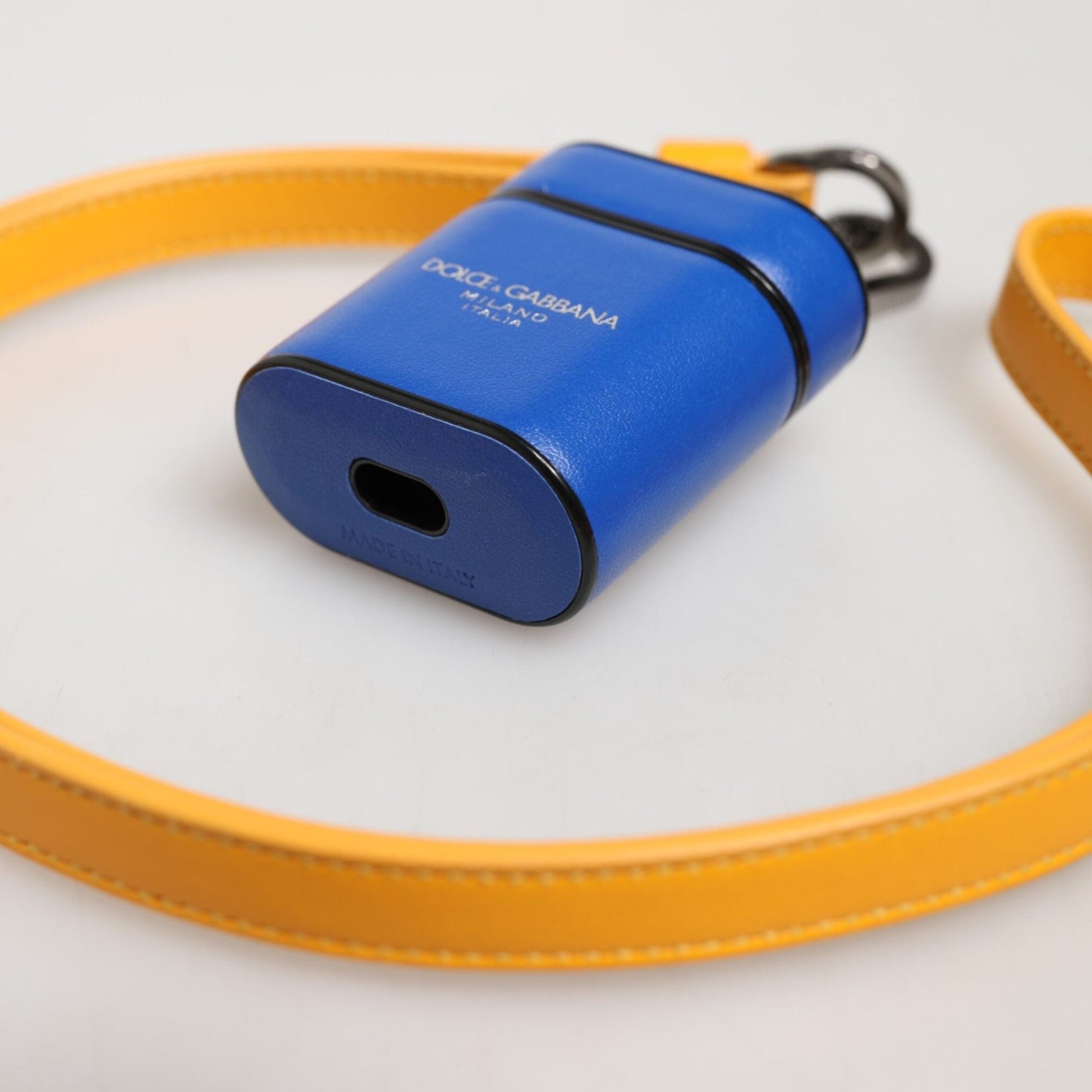 Dolce & Gabbana Blue Yellow Calfskin Leather Logo Strap Men Airpods Case Dolce & Gabbana