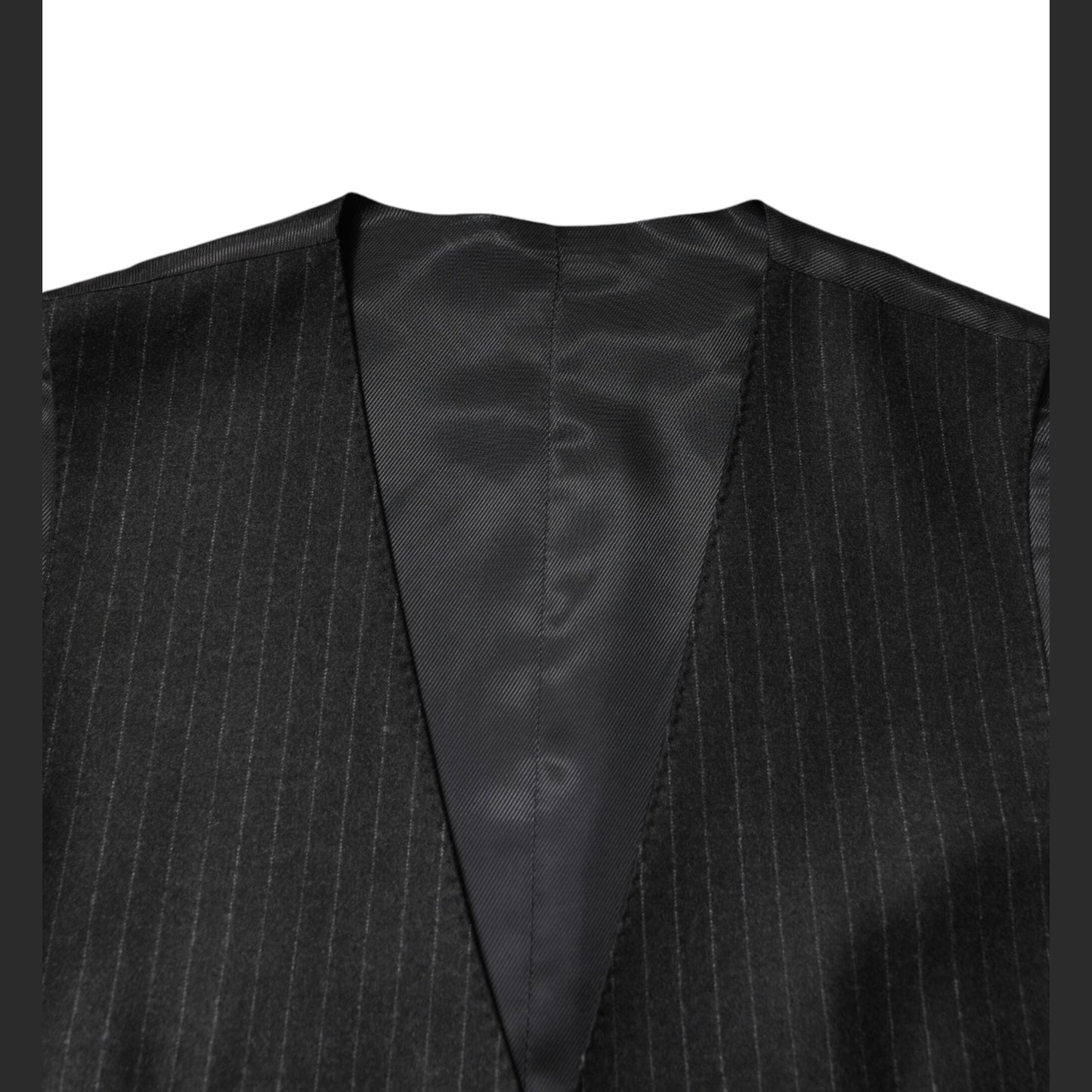 Dolce & Gabbana Black Stripes Wool Dress Men Waistcoat Vest Dolce & Gabbana