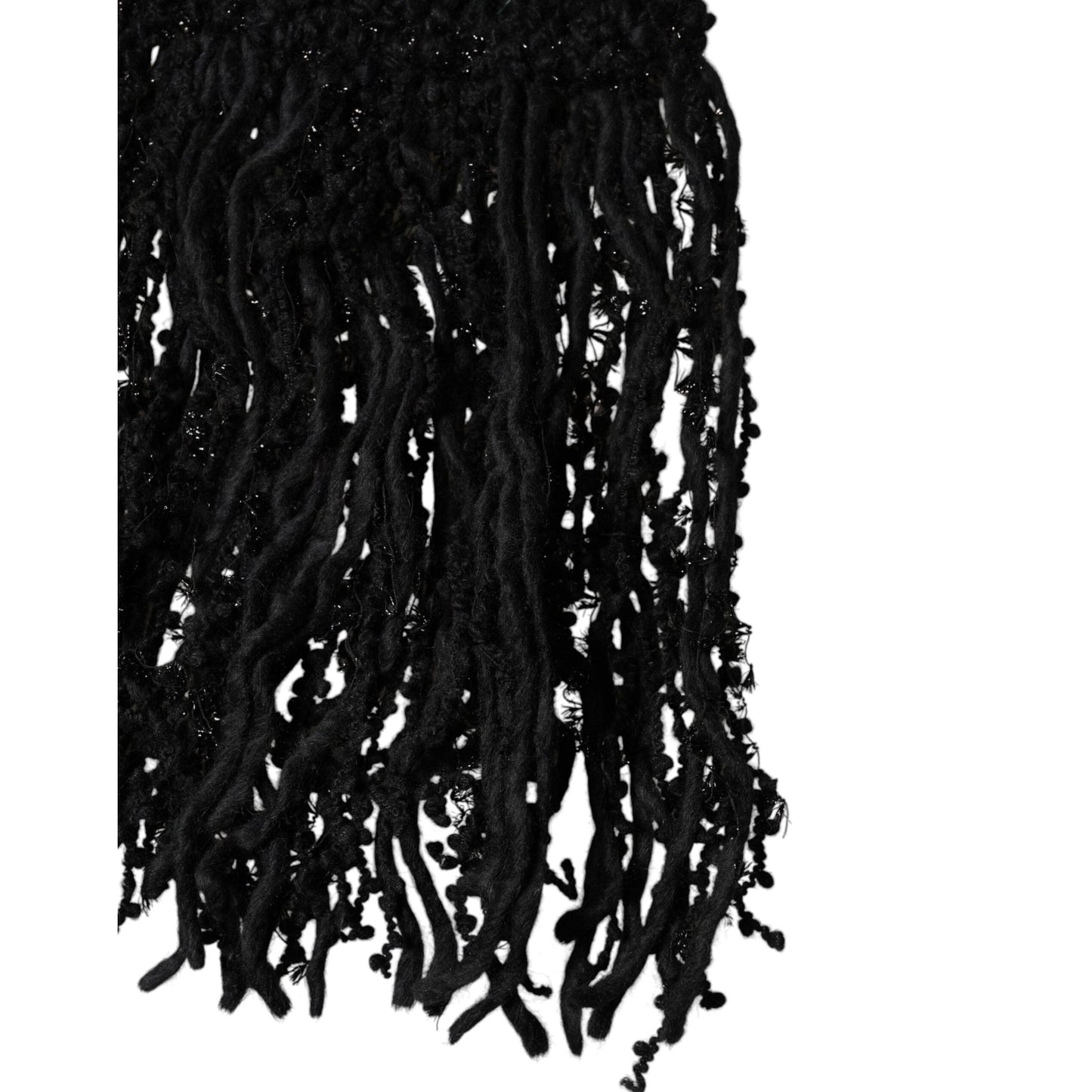Dolce & Gabbana Black Wool Fringes Neck Wrap Foulard Scarf Dolce & Gabbana
