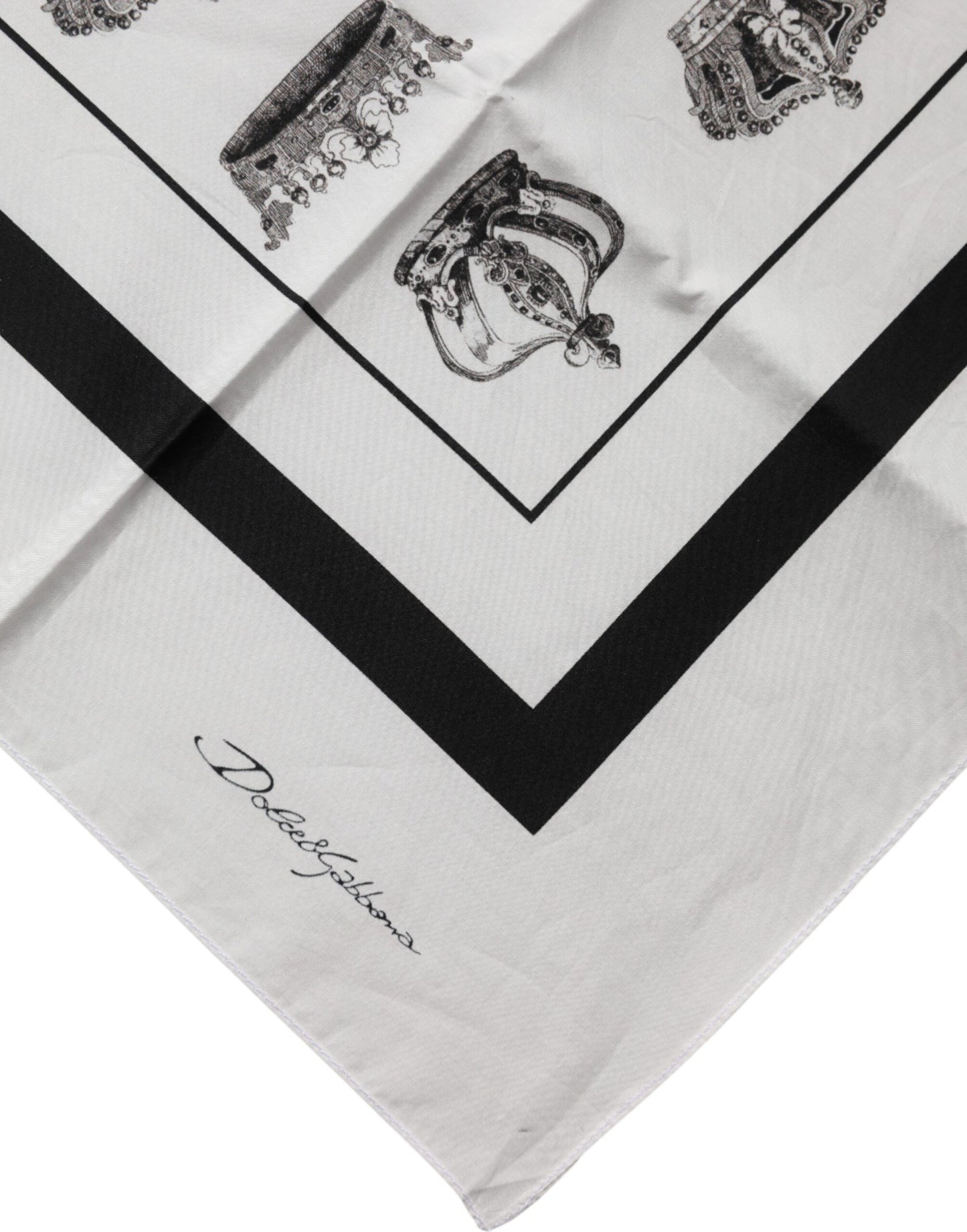 Dolce & Gabbana White Crown Cotton Square Foulard Scarf Dolce & Gabbana