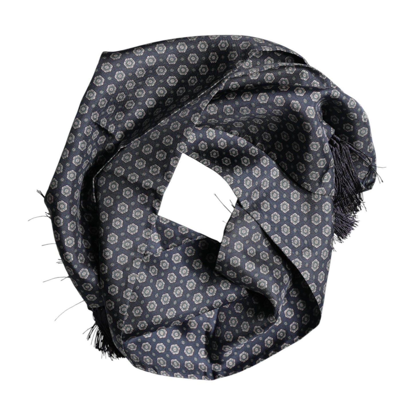 Dolce & Gabbana Blue Patterned Fringes Neck Foulard Scarf Dolce & Gabbana
