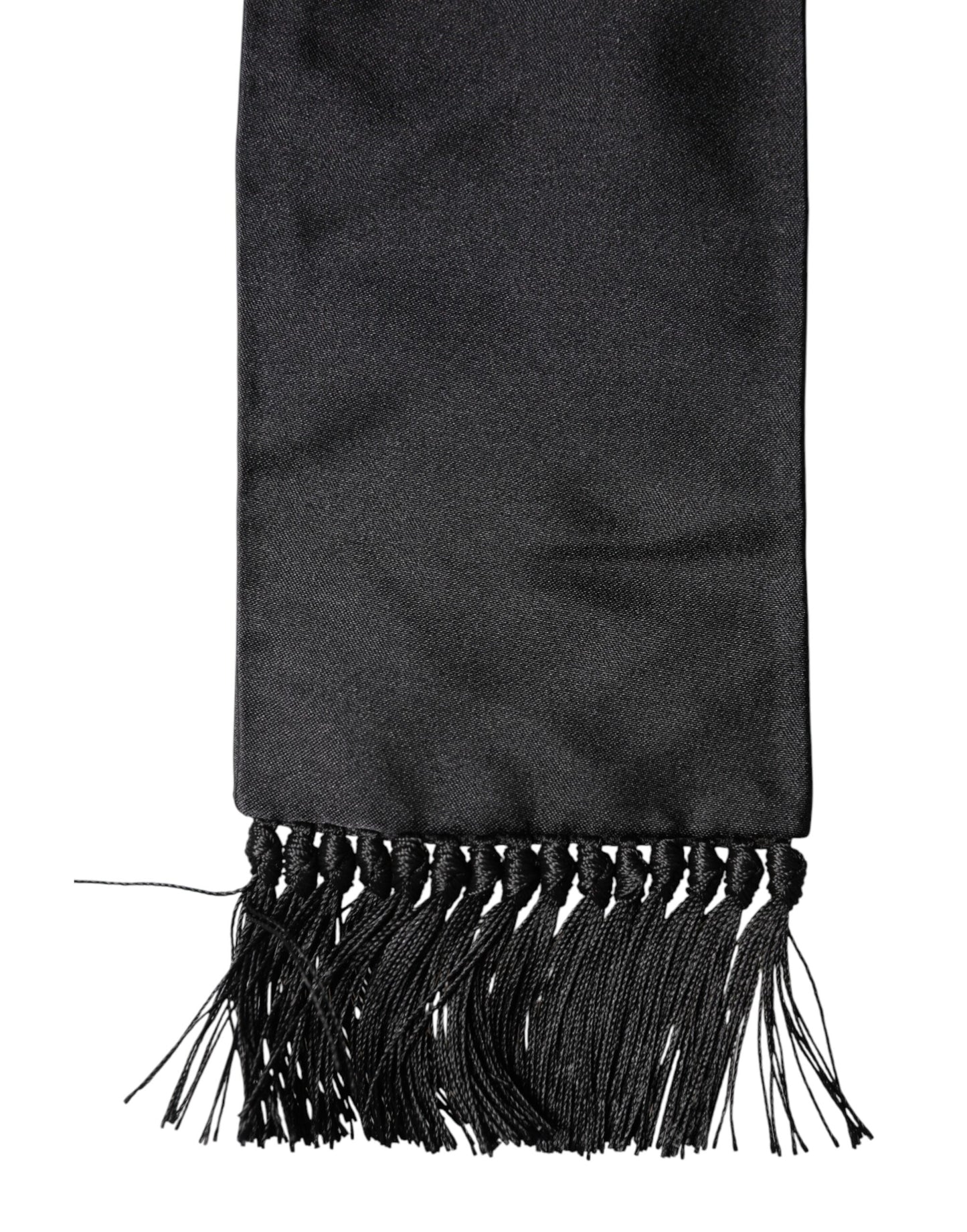 Dolce & Gabbana Black Silk Fringes Neck Wrap Foulard Scarf Dolce & Gabbana