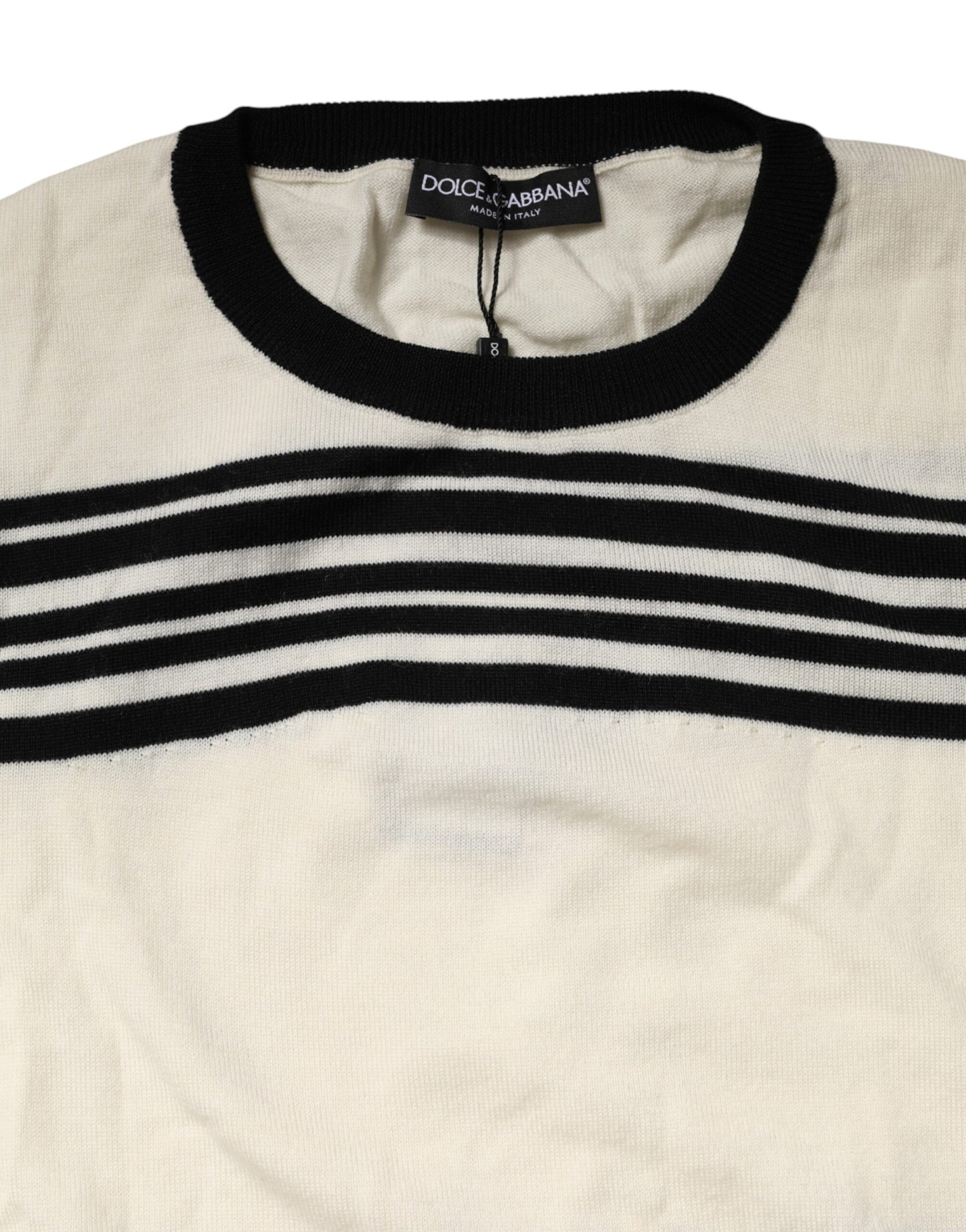 Dolce & Gabbana Black White Stripe CrewNeck Pullover Sweater Dolce & Gabbana