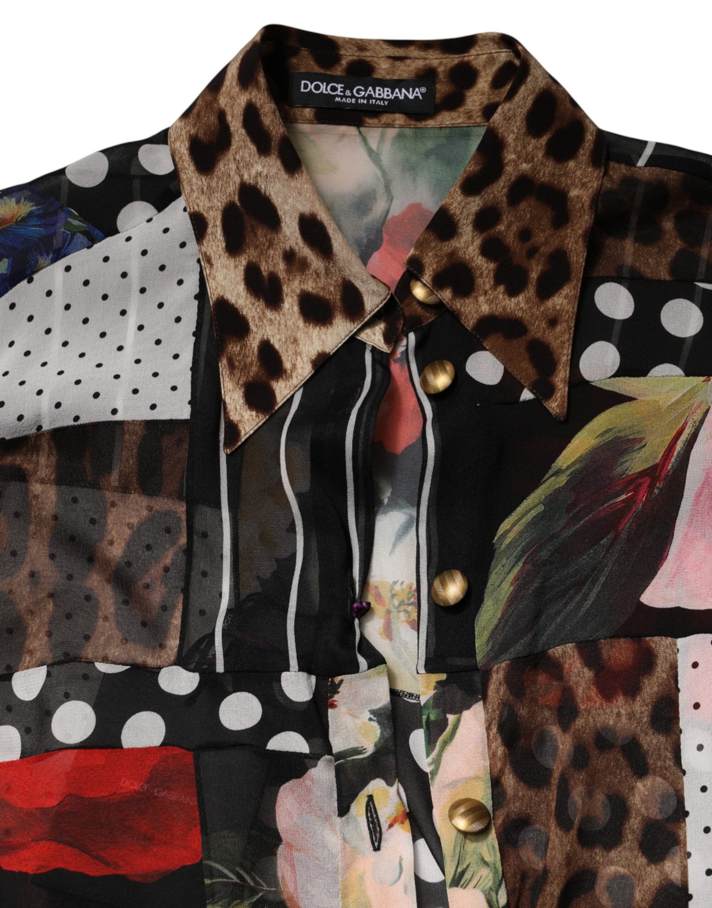 Dolce & Gabbana Multicolor Patchwork Silk CollaredBlouse Top Dolce & Gabbana