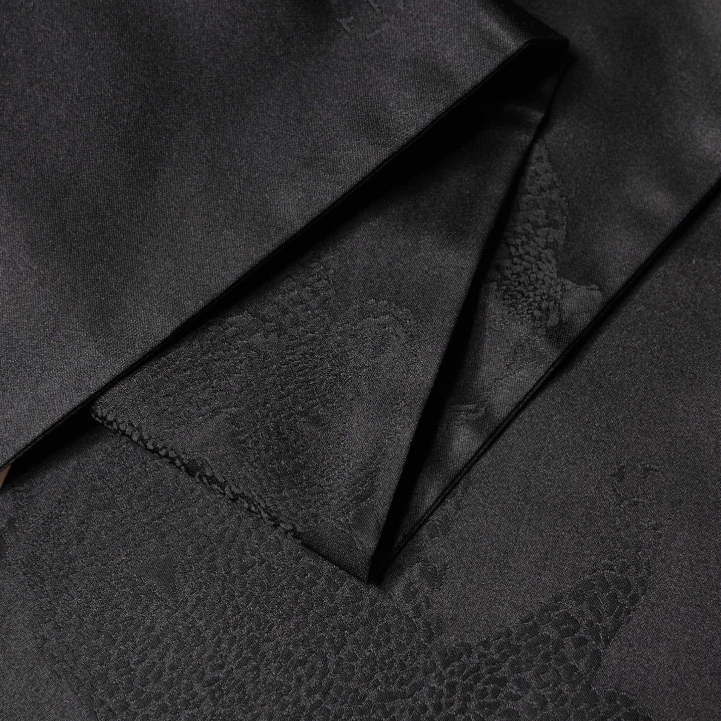 Dolce & Gabbana Black Satin Silk Fringes Neck Foulard Scarf
