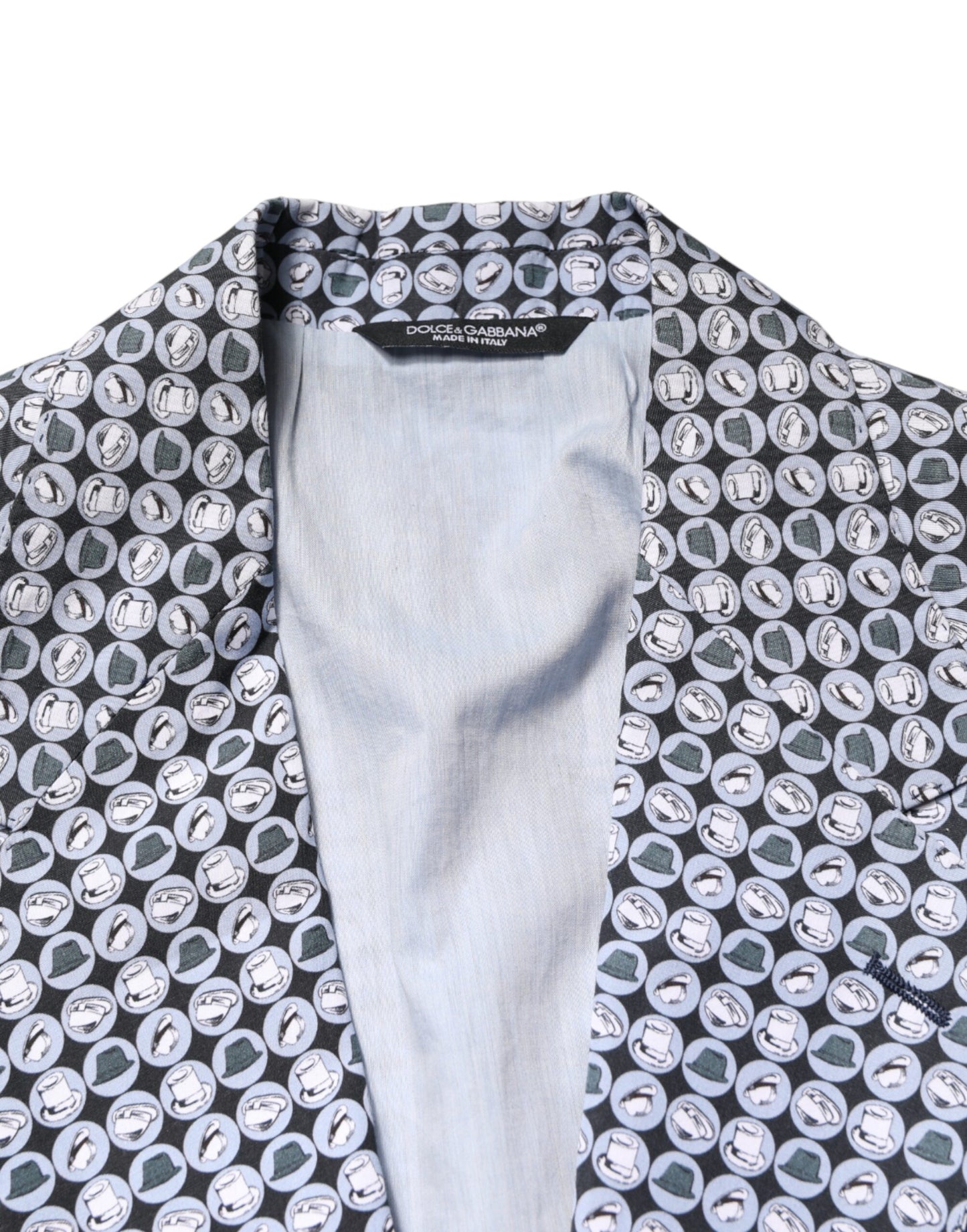 Dolce & Gabbana Blue Cotton Patterned Single Breasted Blazer Dolce & Gabbana