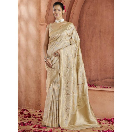 Banarasi Silk Festival Wear Saree - Beige Eljoys Fashion