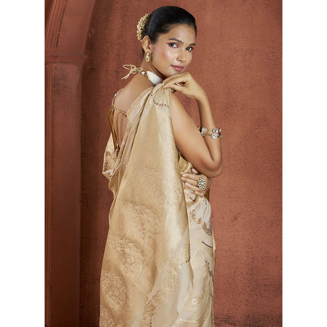 Banarasi Silk Festival Wear Saree - Beige Eljoys Fashion