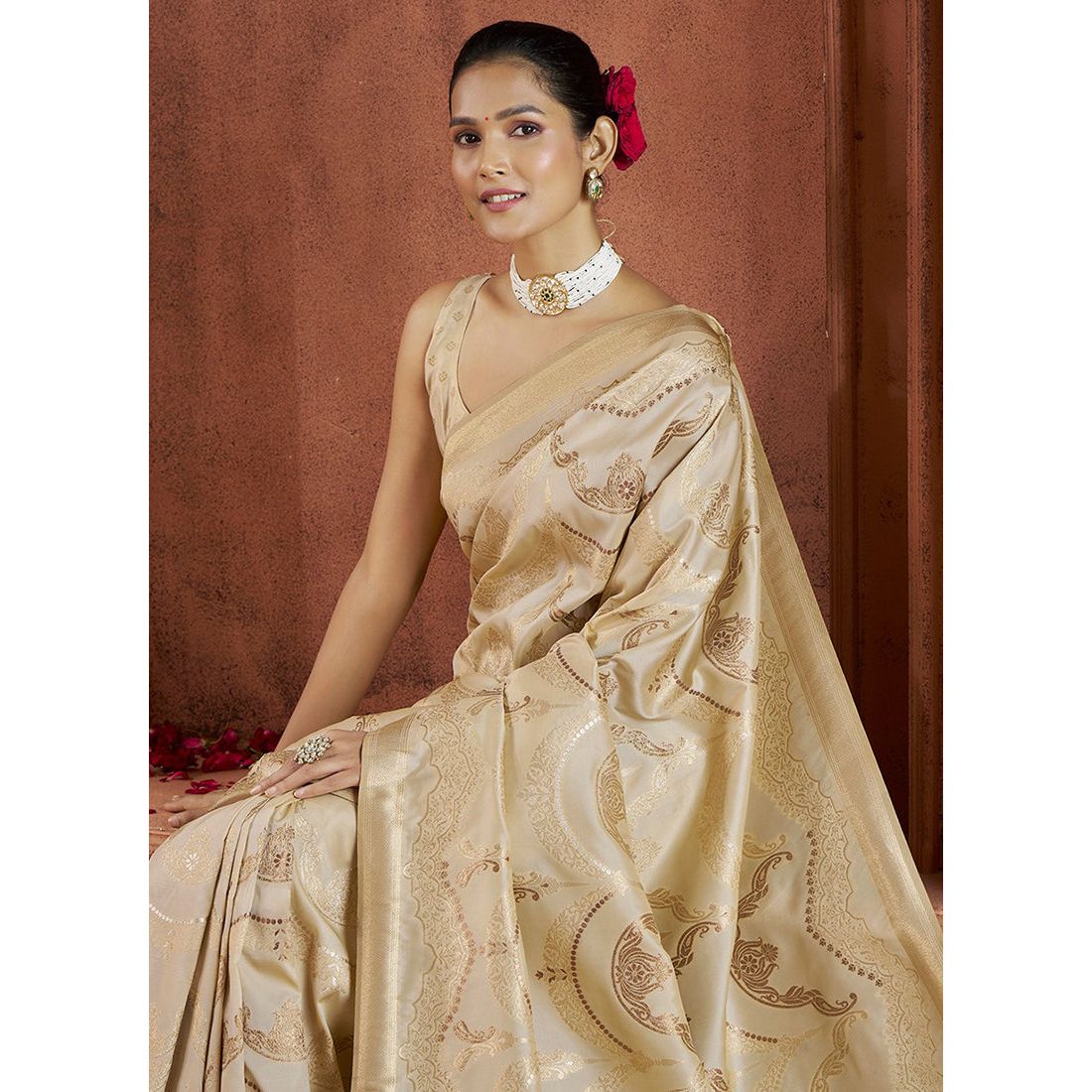 Banarasi Silk Festival Wear Saree - Beige Eljoys Fashion