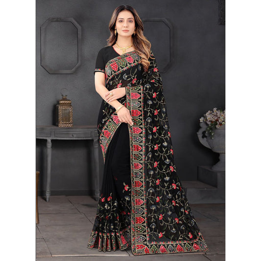 Georgette Festival Wear Sequins Work Saree  Black - Eljoys Fashion